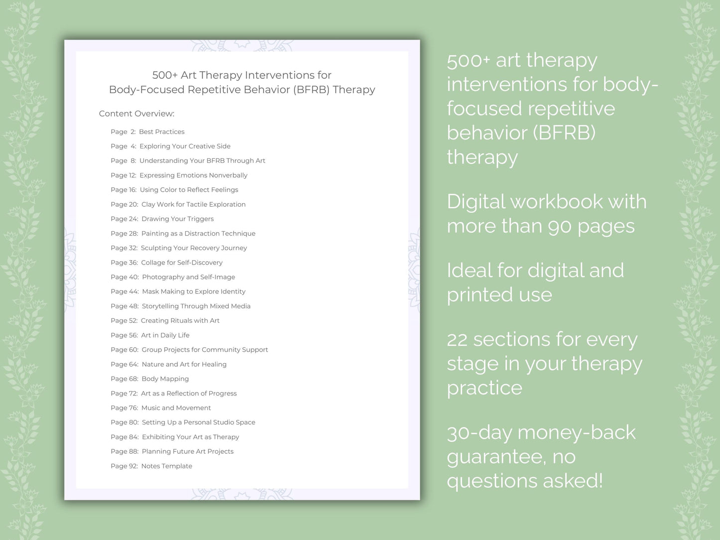 Body-Focused Repetitive Behavior (BFRB) Art Therapy Therapist Worksheets