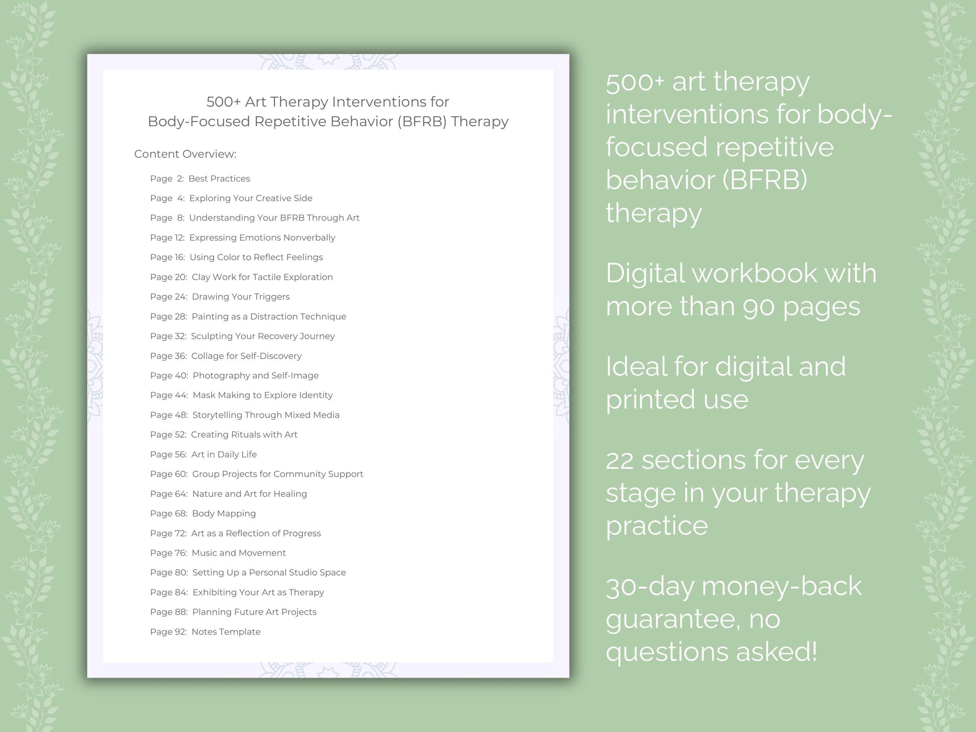 Body-Focused Repetitive Behavior (BFRB) Art Therapy Therapist Worksheets