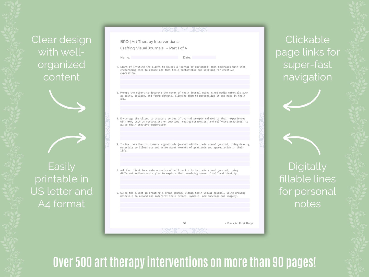 Borderline Personality Disorder (BPD) Art Therapy Counseling Templates
