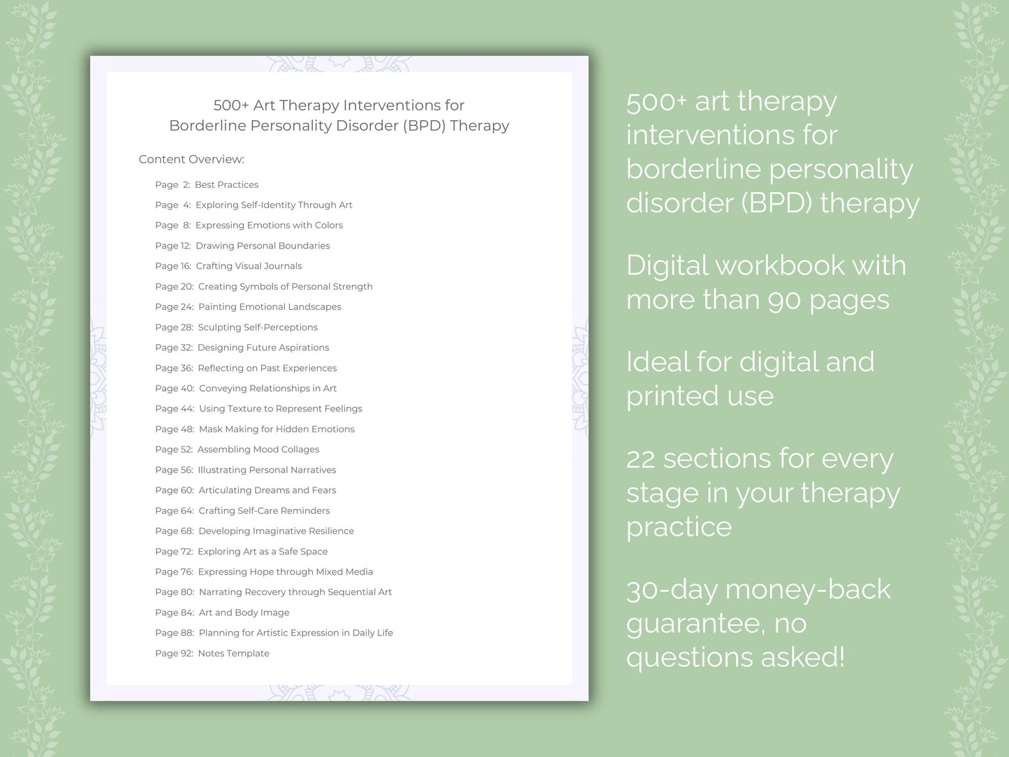 Borderline Personality Disorder (BPD) Art Therapy Therapist Worksheets