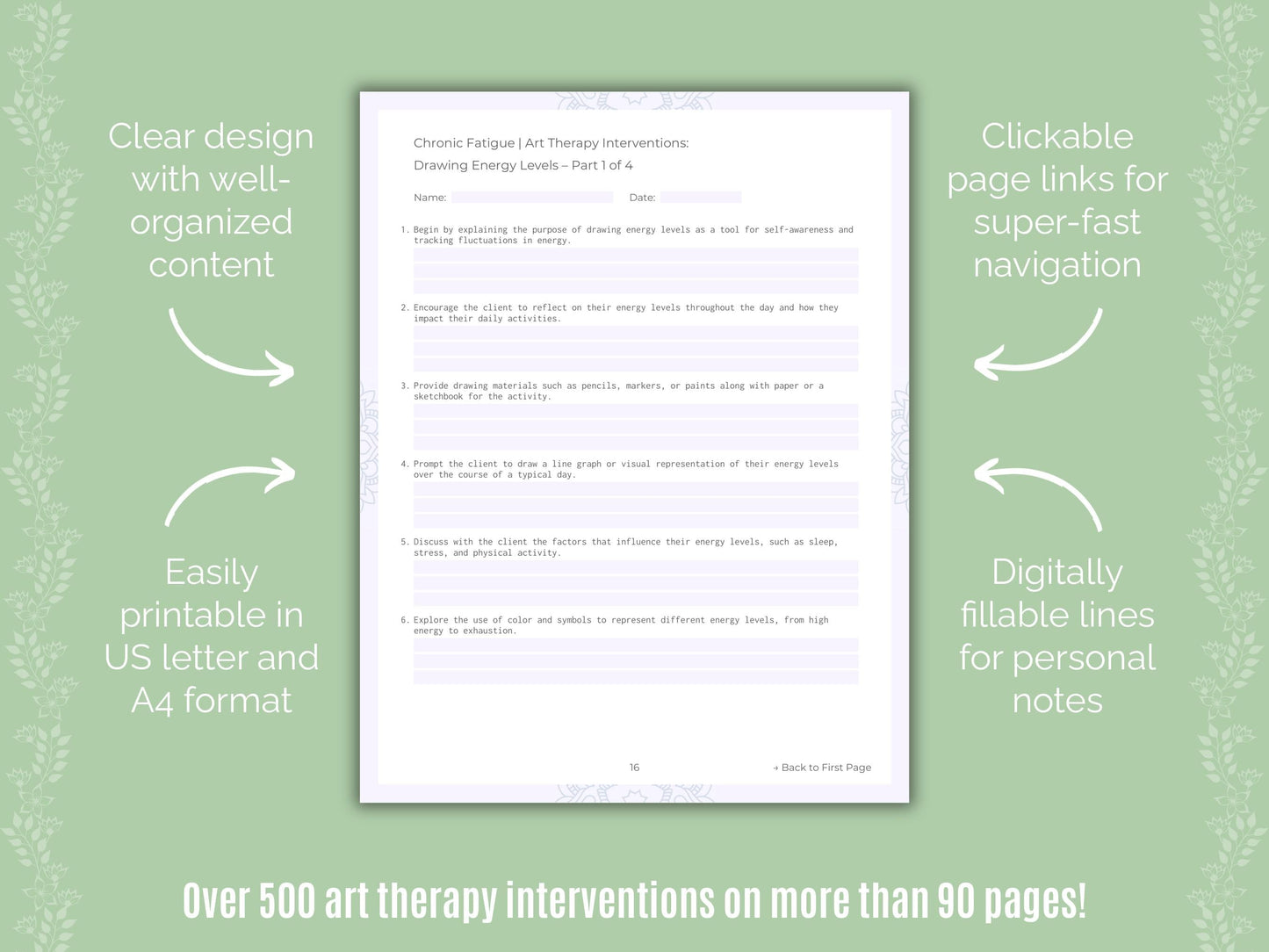 Chronic Fatigue Art Therapy Counseling Templates