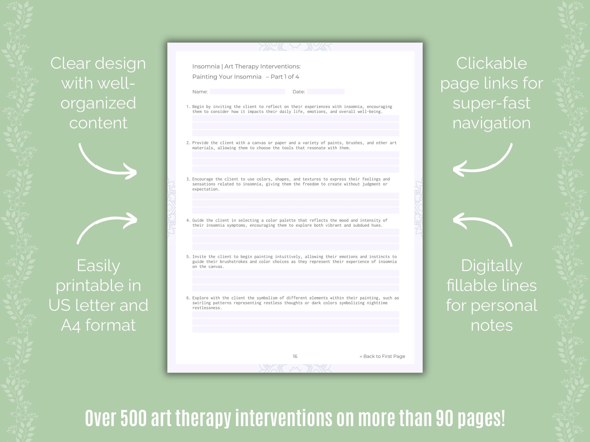 Insomnia Art Therapy Counseling Templates