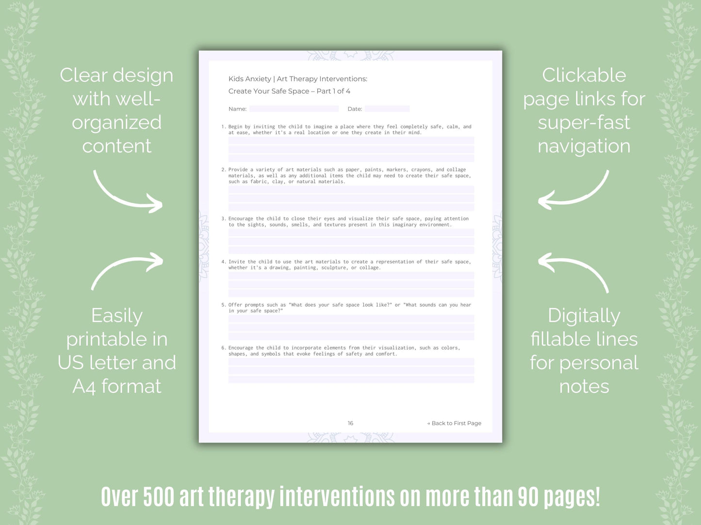 Kids Anxiety Art Therapy Counseling Templates