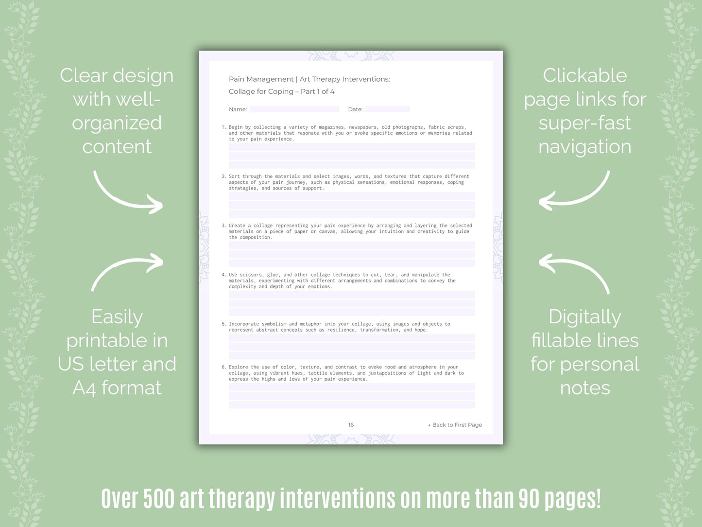 Pain Management Art Therapy Counseling Templates