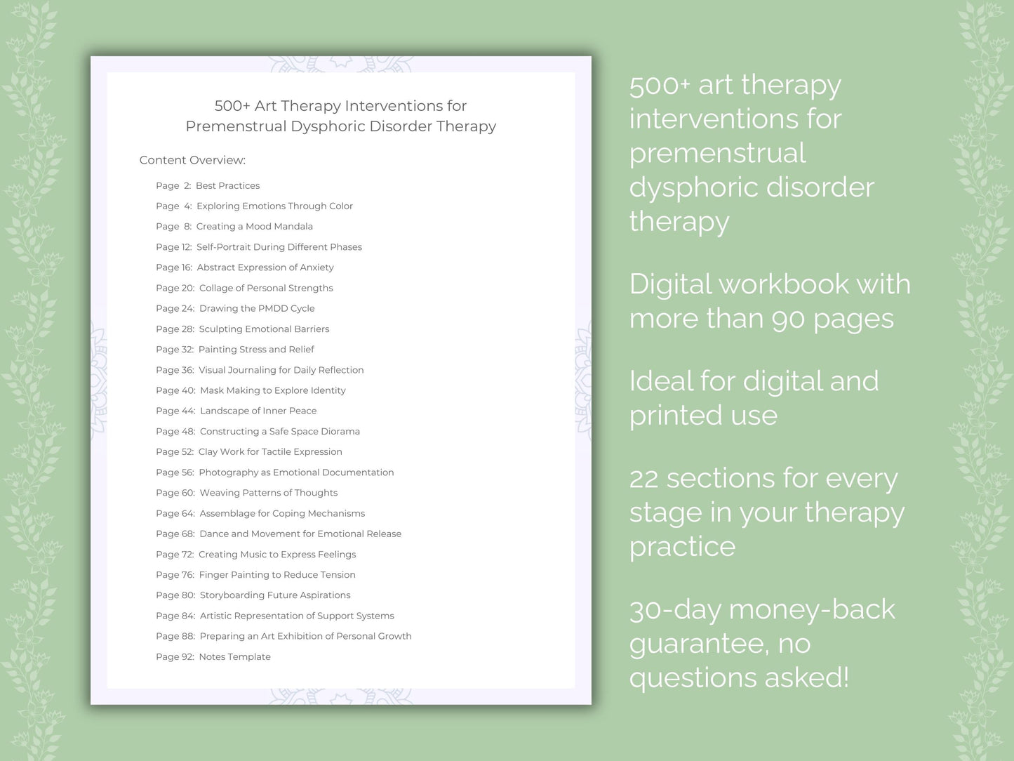 Premenstrual Dysphoric Disorder Art Therapy Therapist Worksheets