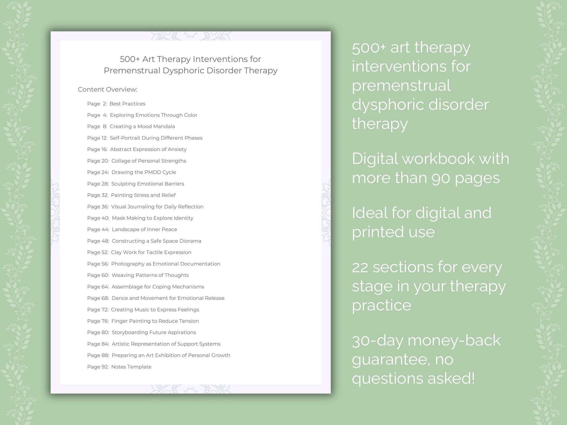 Premenstrual Dysphoric Disorder Art Therapy Therapist Worksheets