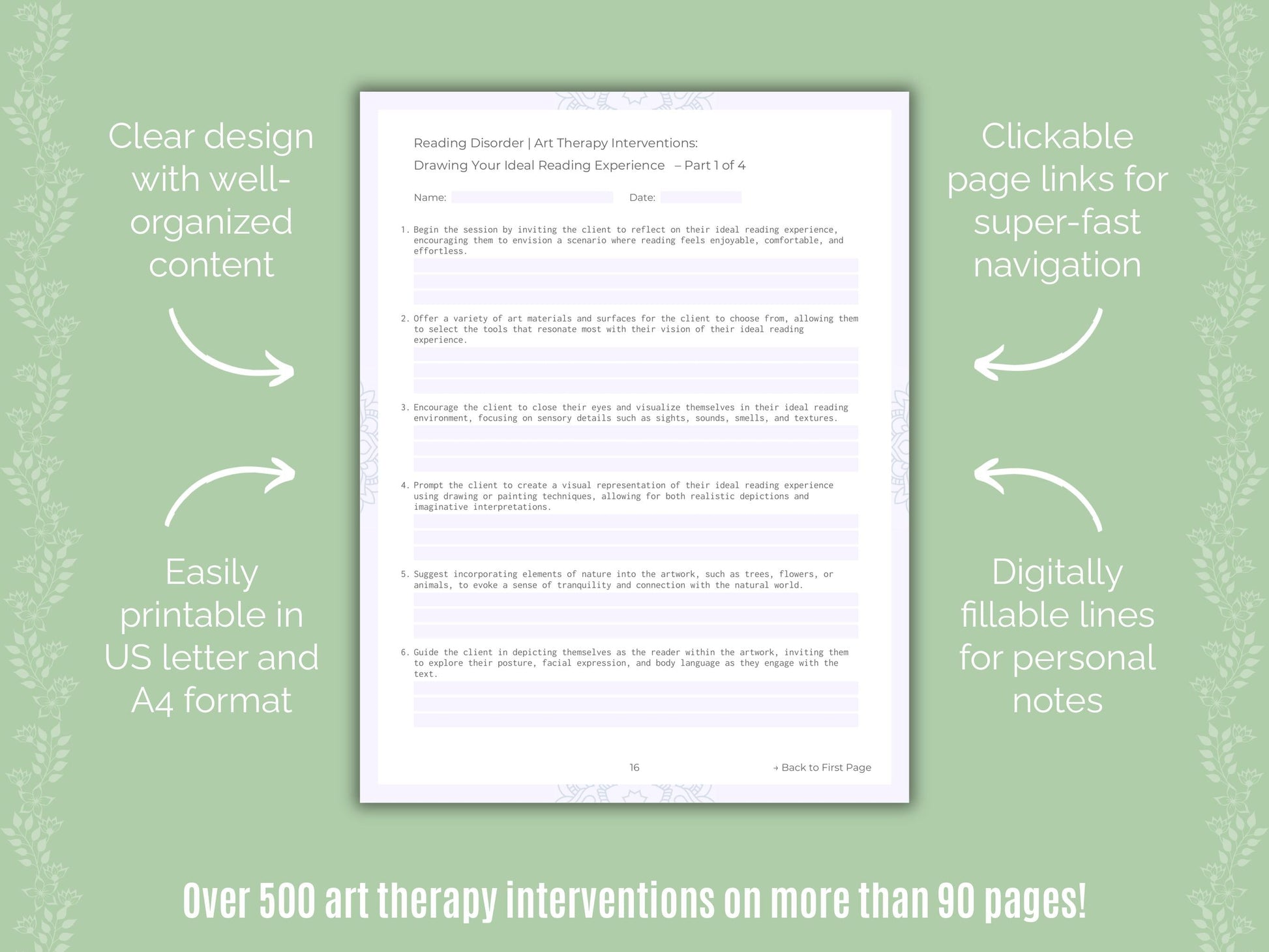 Reading Disorder Art Therapy Counseling Templates