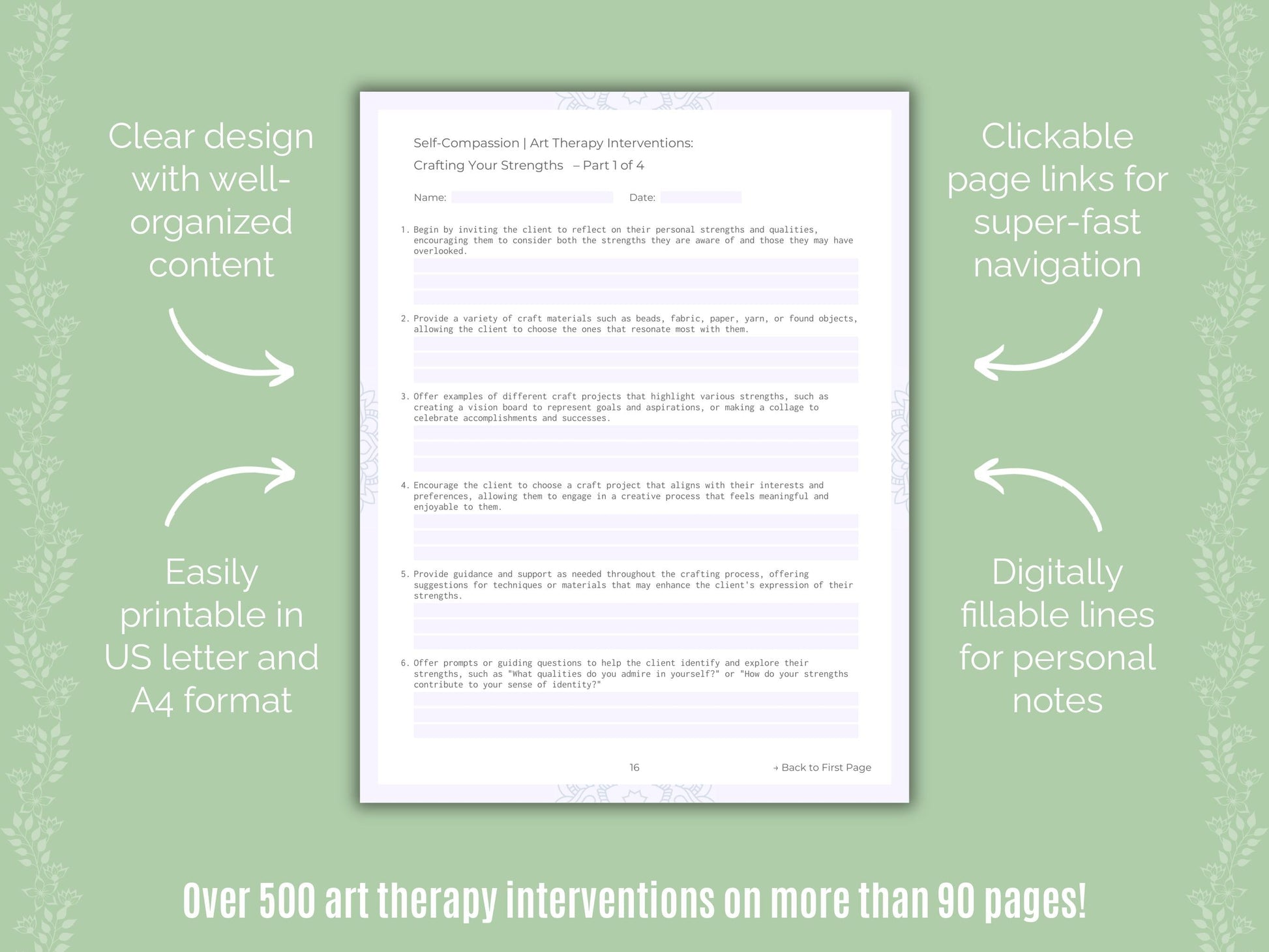 Self-Compassion Art Therapy Counseling Templates