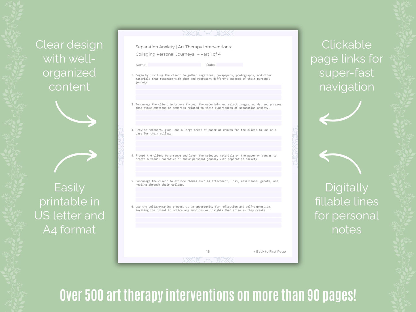 Separation Anxiety Art Therapy Counseling Templates