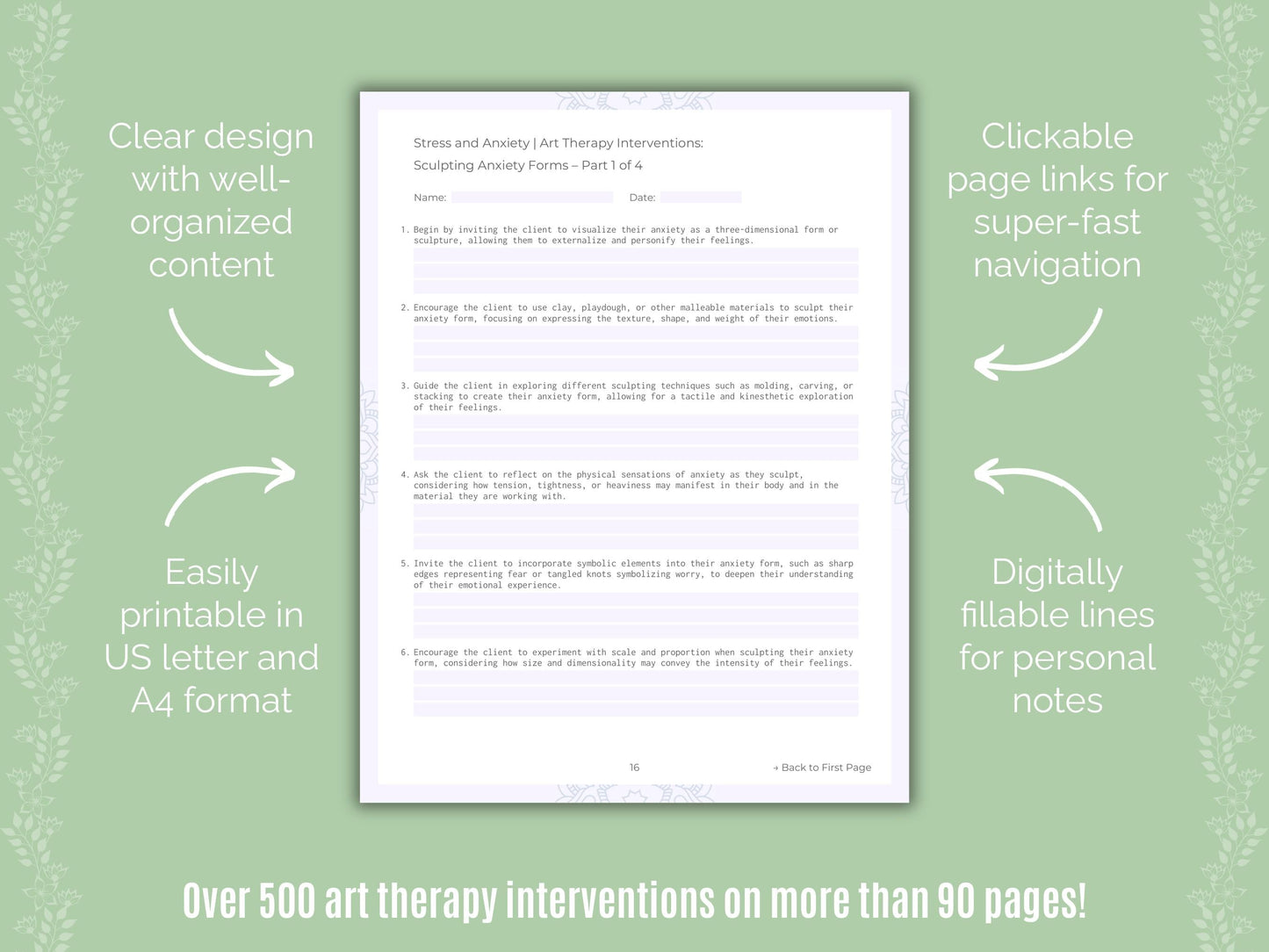 Stress and Anxiety Art Therapy Counseling Templates