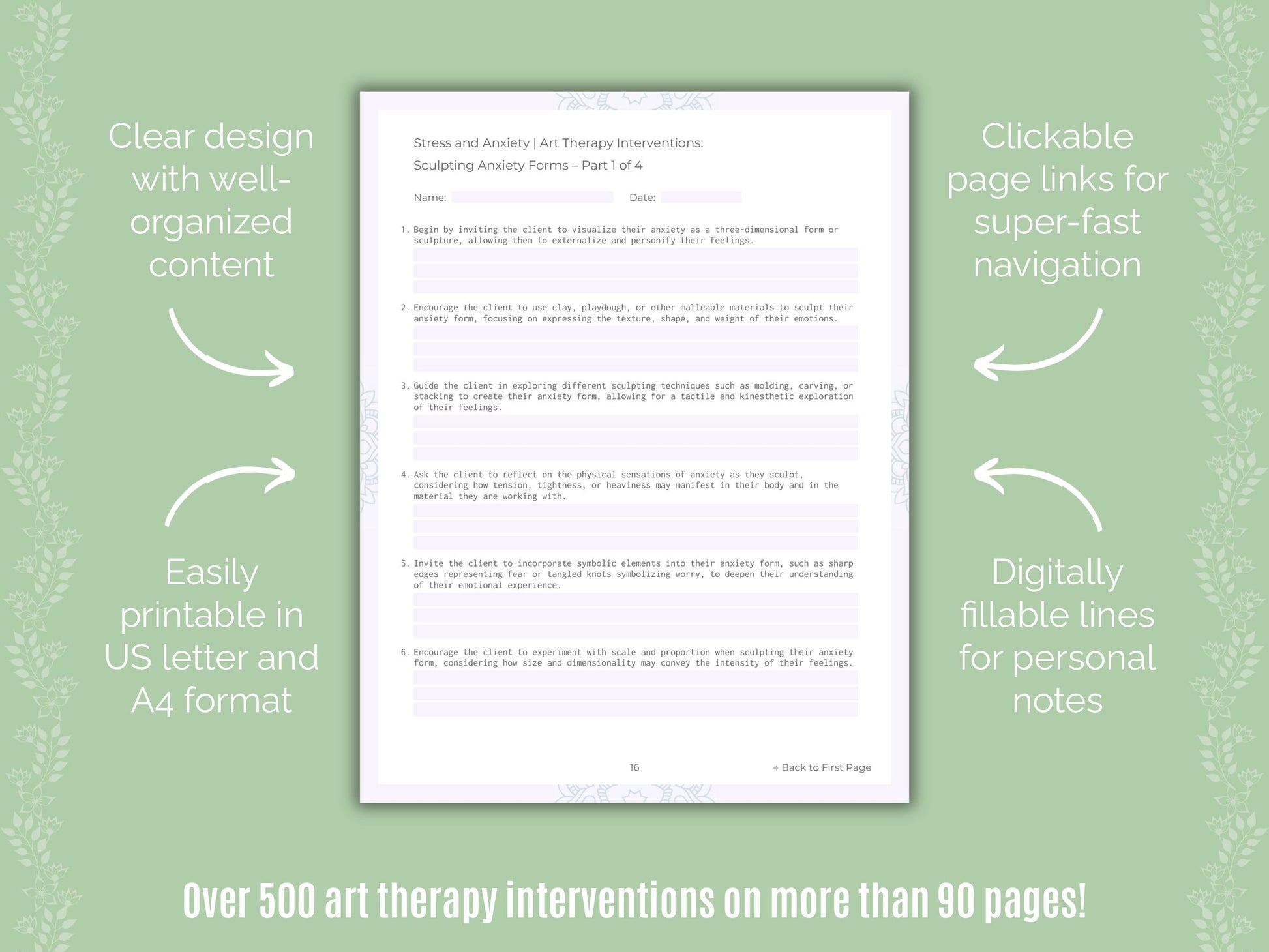 Stress and Anxiety Art Therapy Counseling Templates