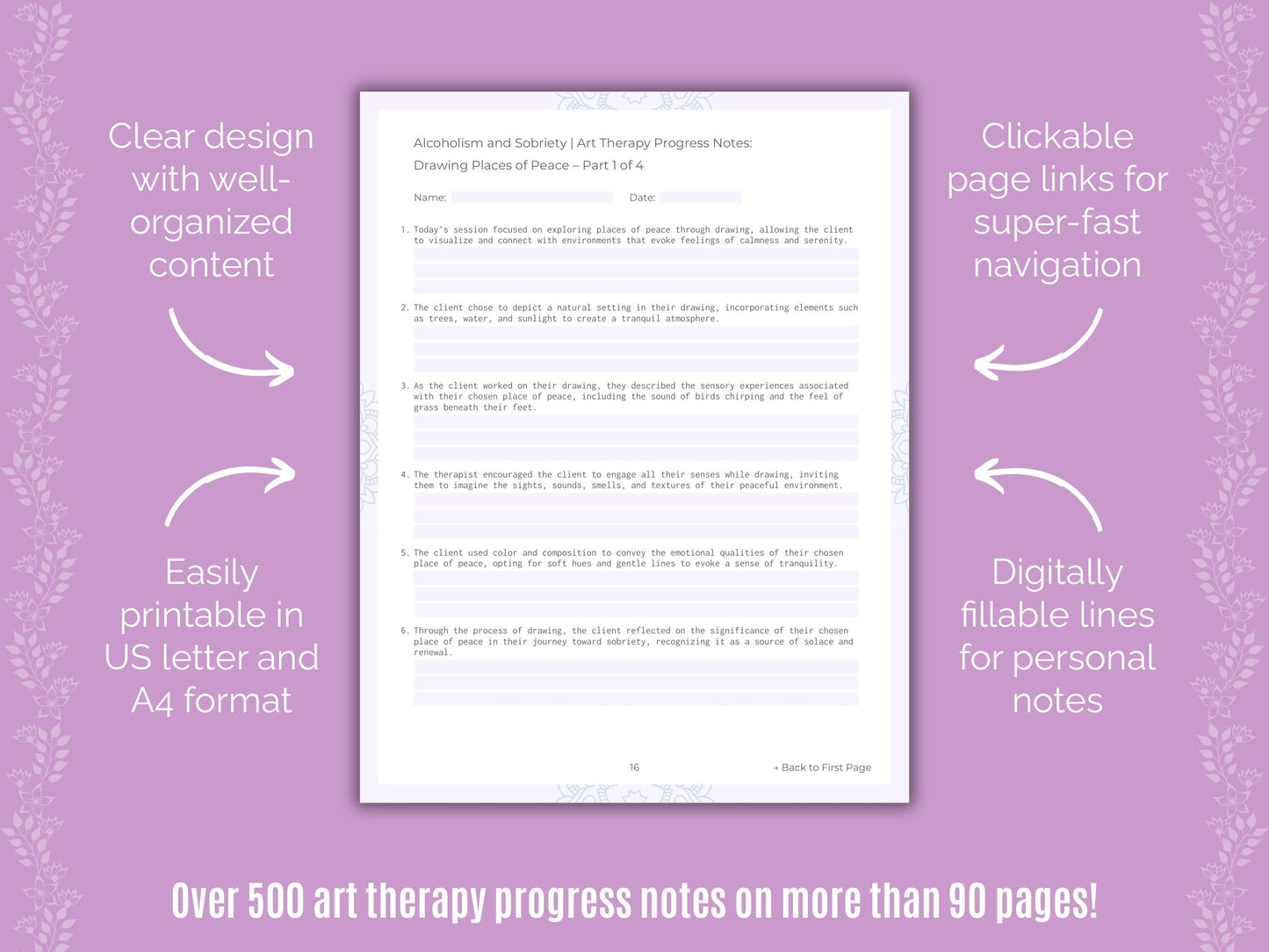 Alcoholism and Sobriety Art Therapy Counseling Templates