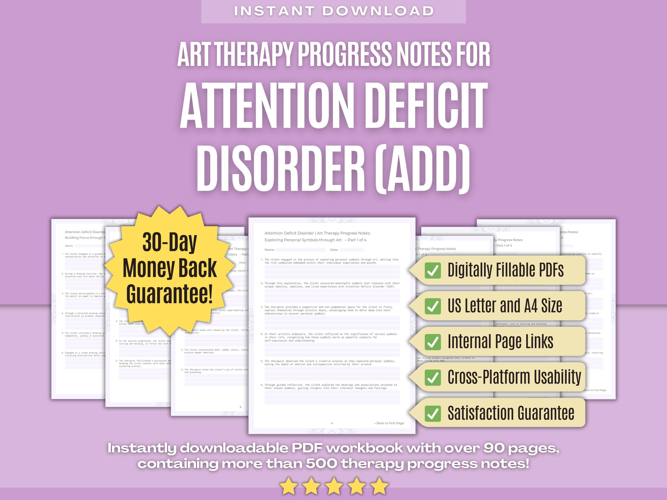 Attention Deficit Disorder (ADD) Art Therapy Progress Notes Workbook ...