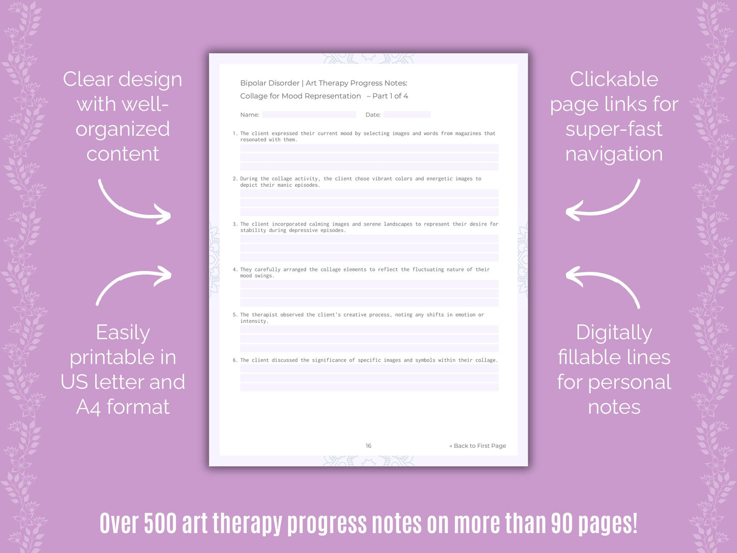 Bipolar Disorder Art Therapy Counseling Templates