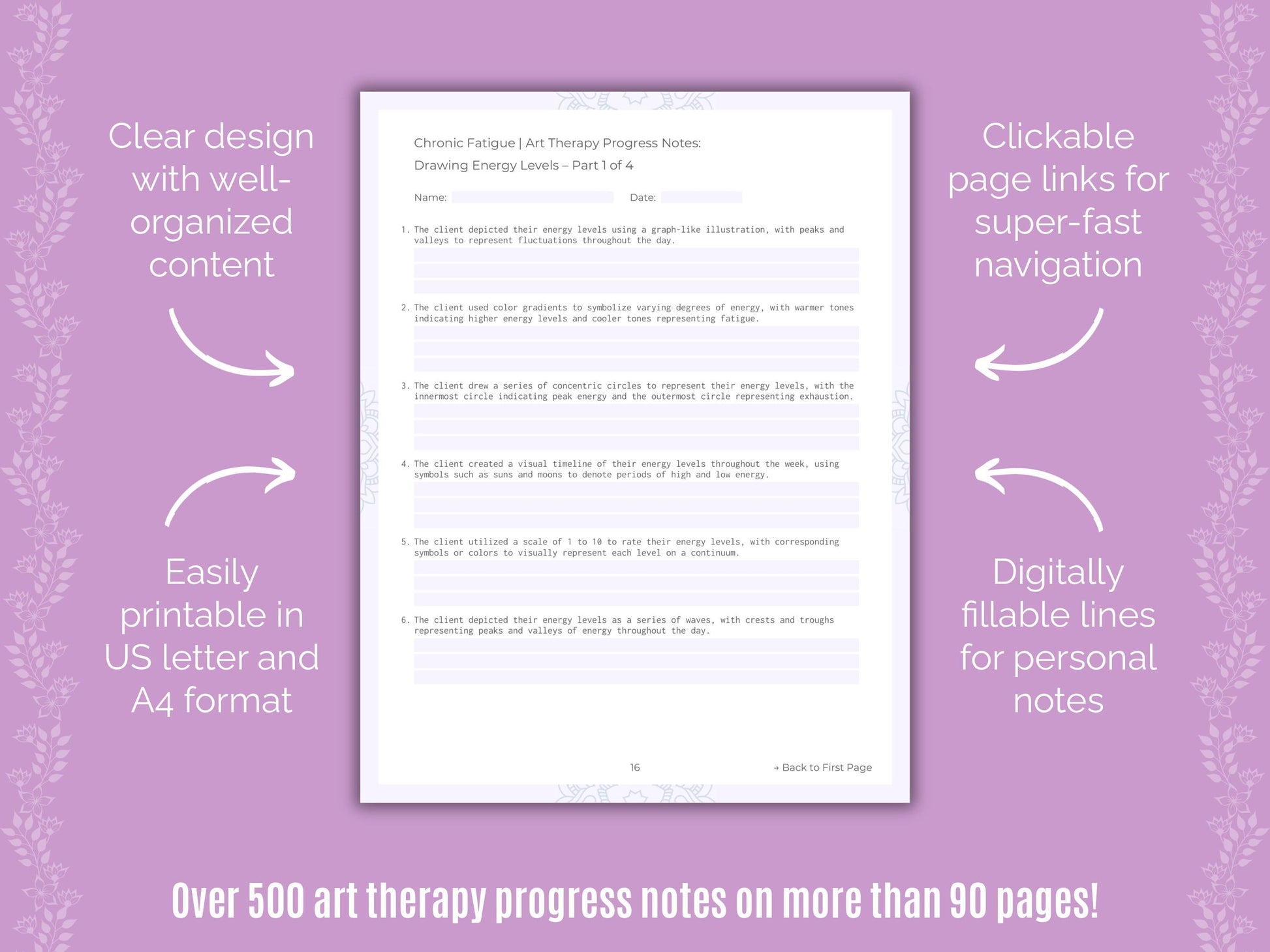 Chronic Fatigue Art Therapy Counseling Templates