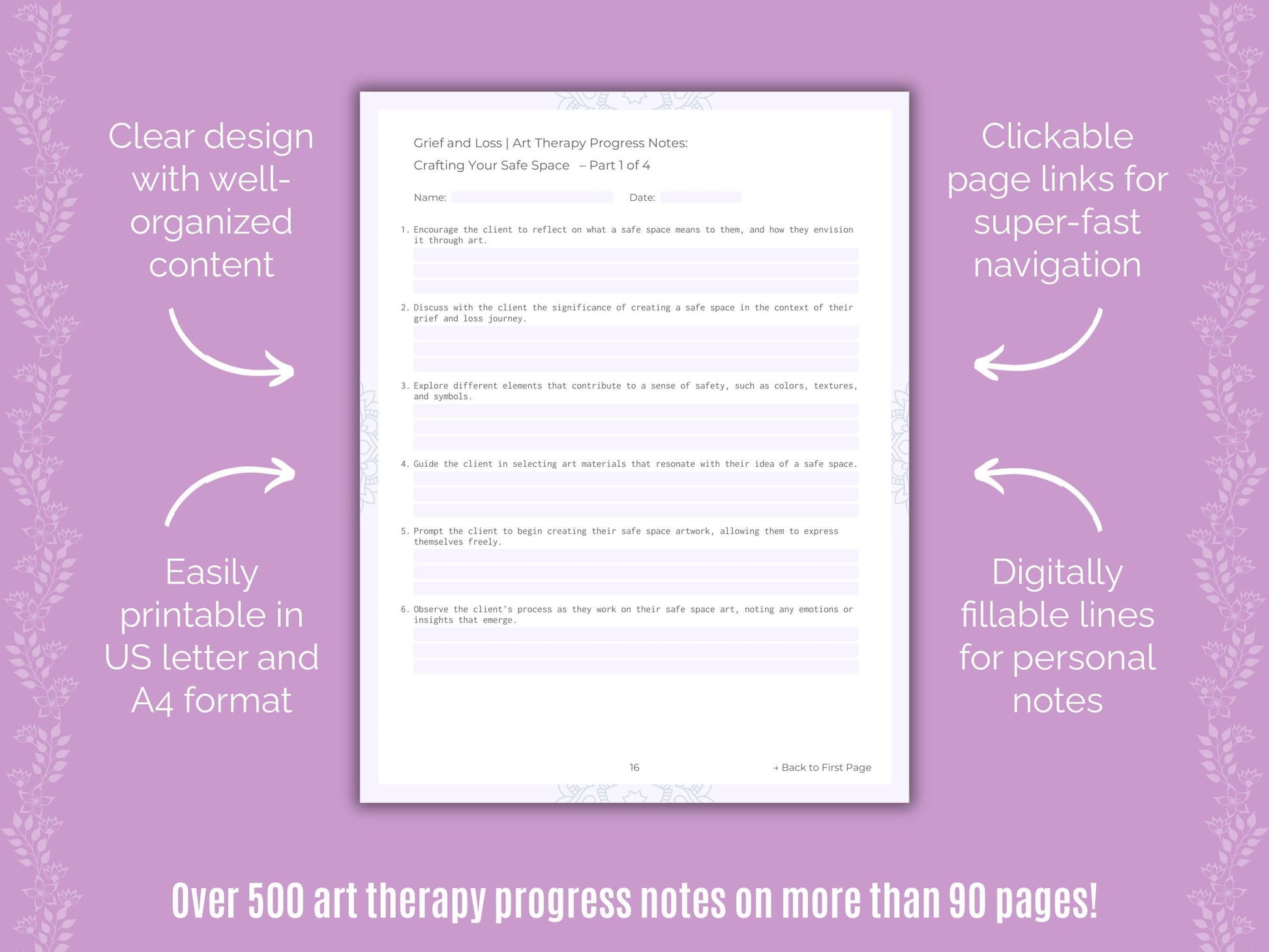 Grief and Loss Art Therapy Counseling Templates