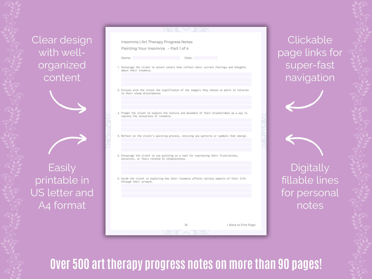 Insomnia Art Therapy Counseling Templates