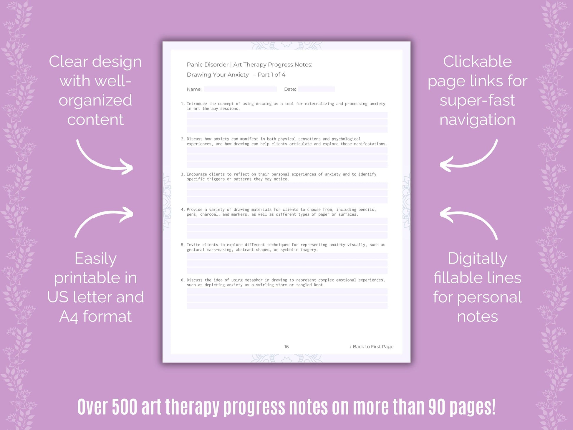 Panic Disorder Art Therapy Counseling Templates