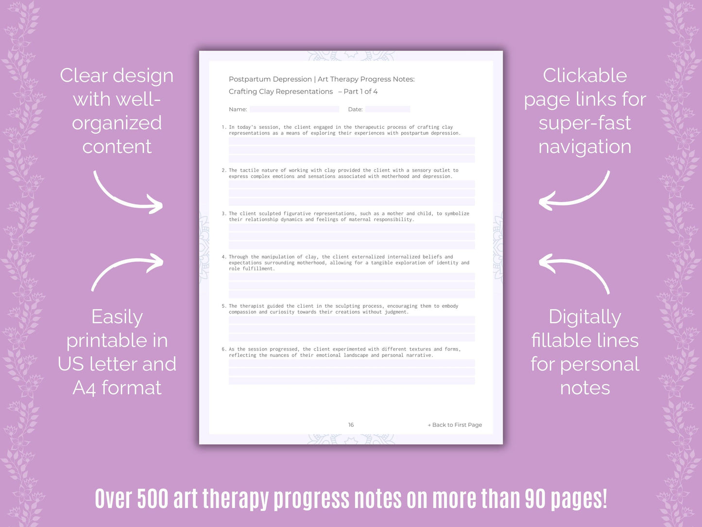 Postpartum Depression Art Therapy Counseling Templates