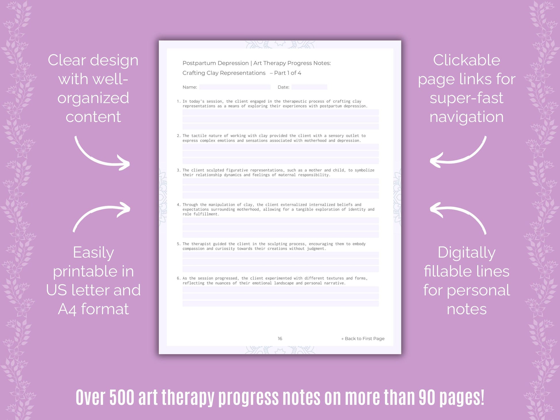 Postpartum Depression Art Therapy Counseling Templates