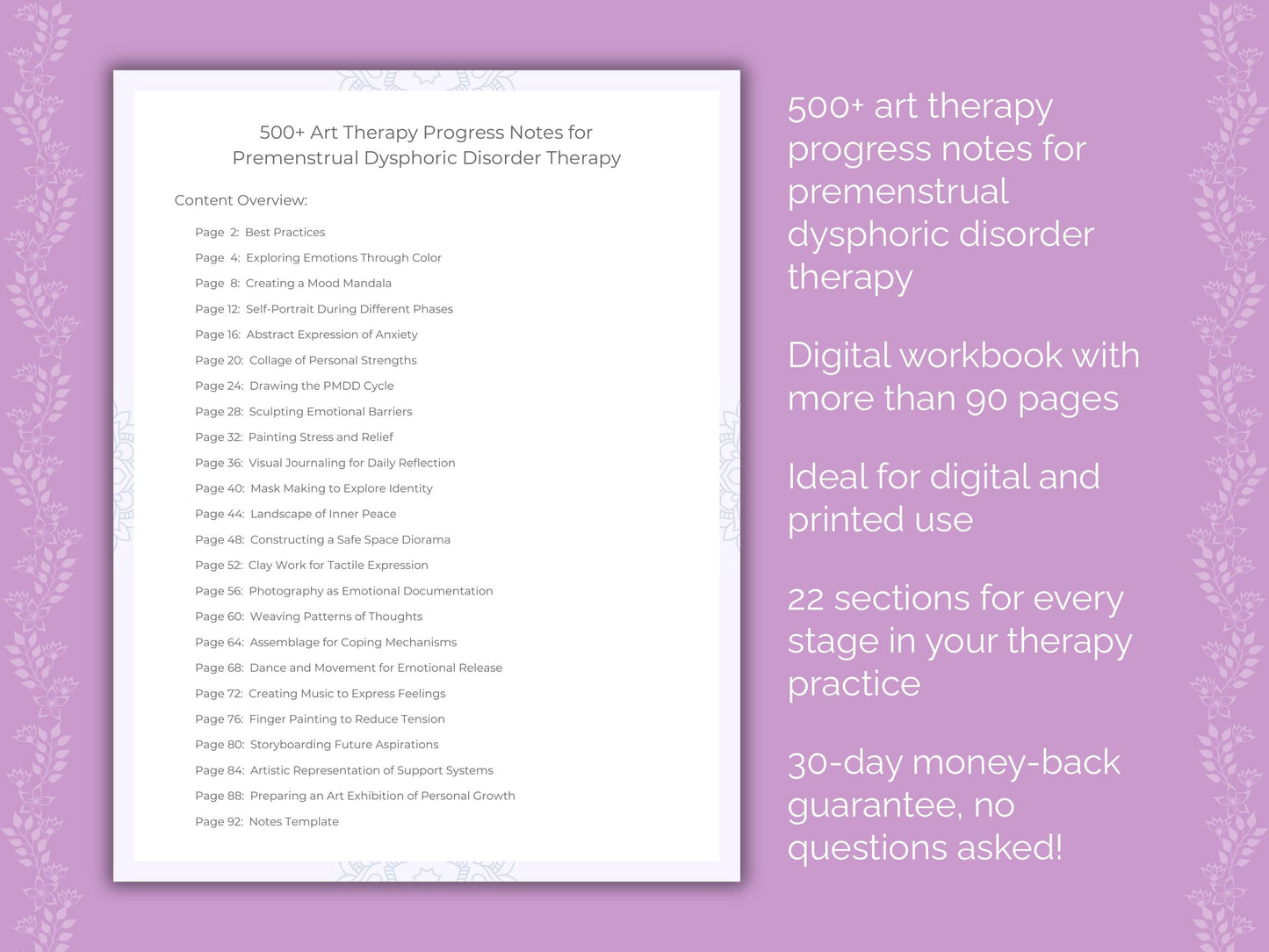 Premenstrual Dysphoric Disorder Art Therapy Therapist Worksheets