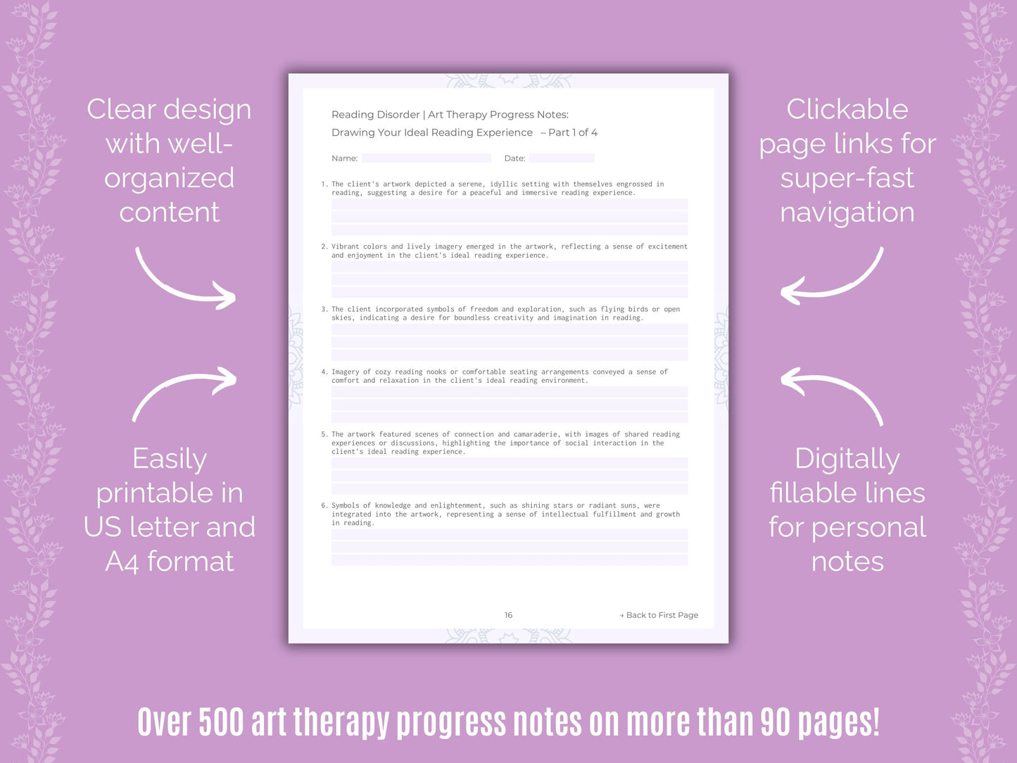 Reading Disorder Art Therapy Counseling Templates