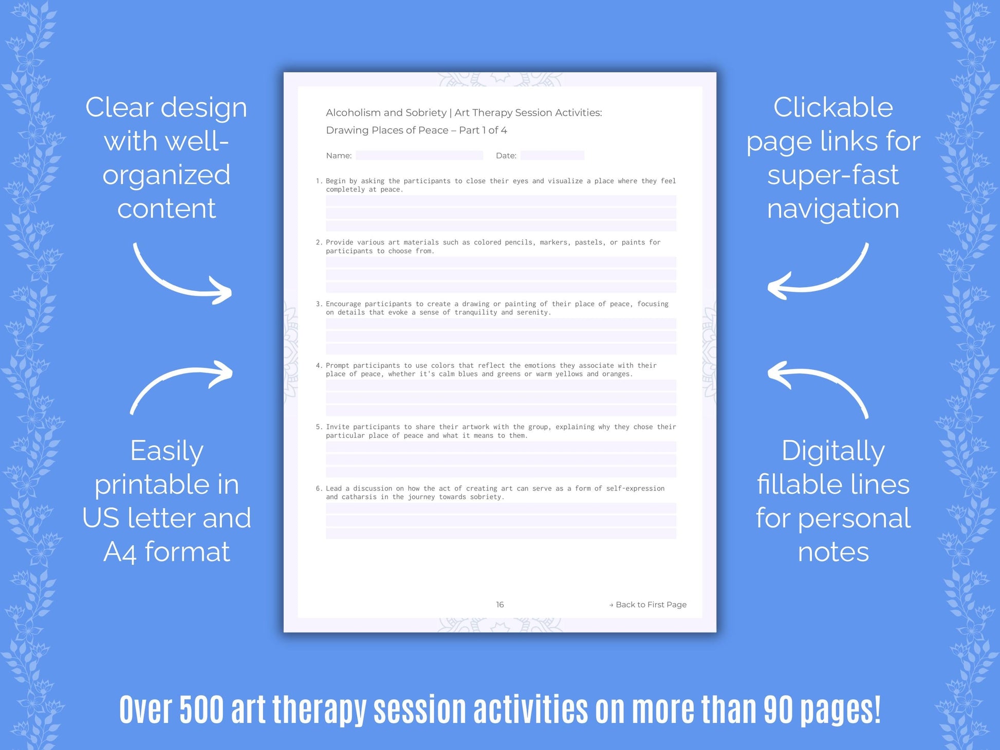 Alcoholism and Sobriety Art Therapy Counseling Templates