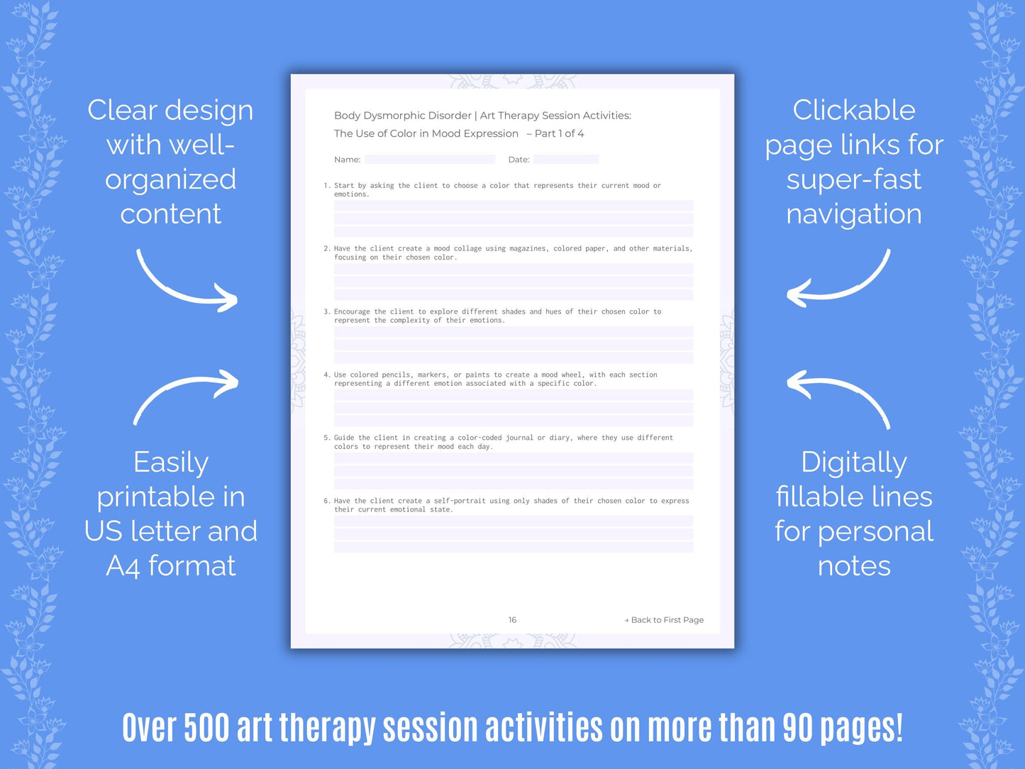 Body Dysmorphic Disorder (BDD) Art Therapy Counseling Templates