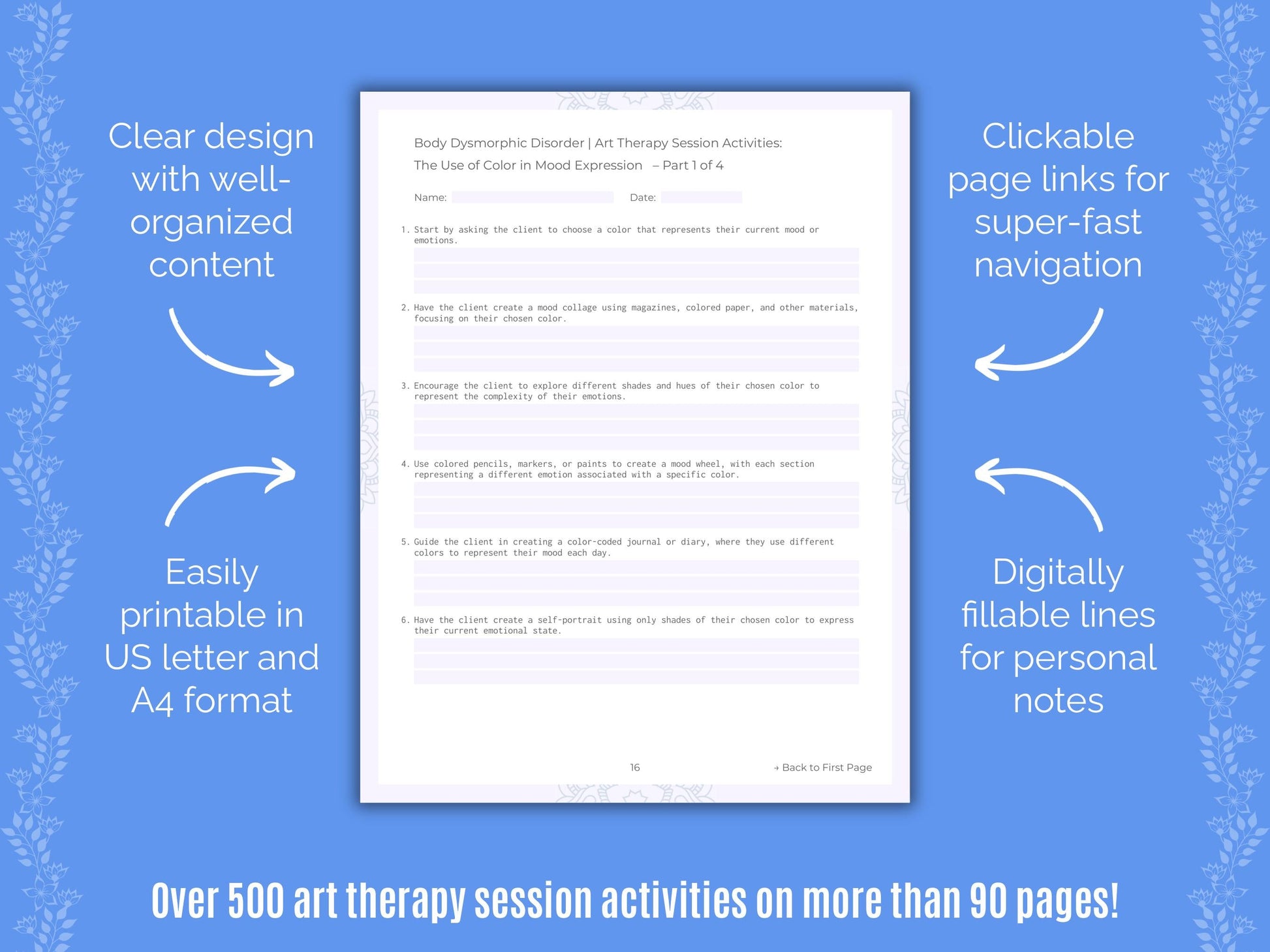 Body Dysmorphic Disorder (BDD) Art Therapy Counseling Templates