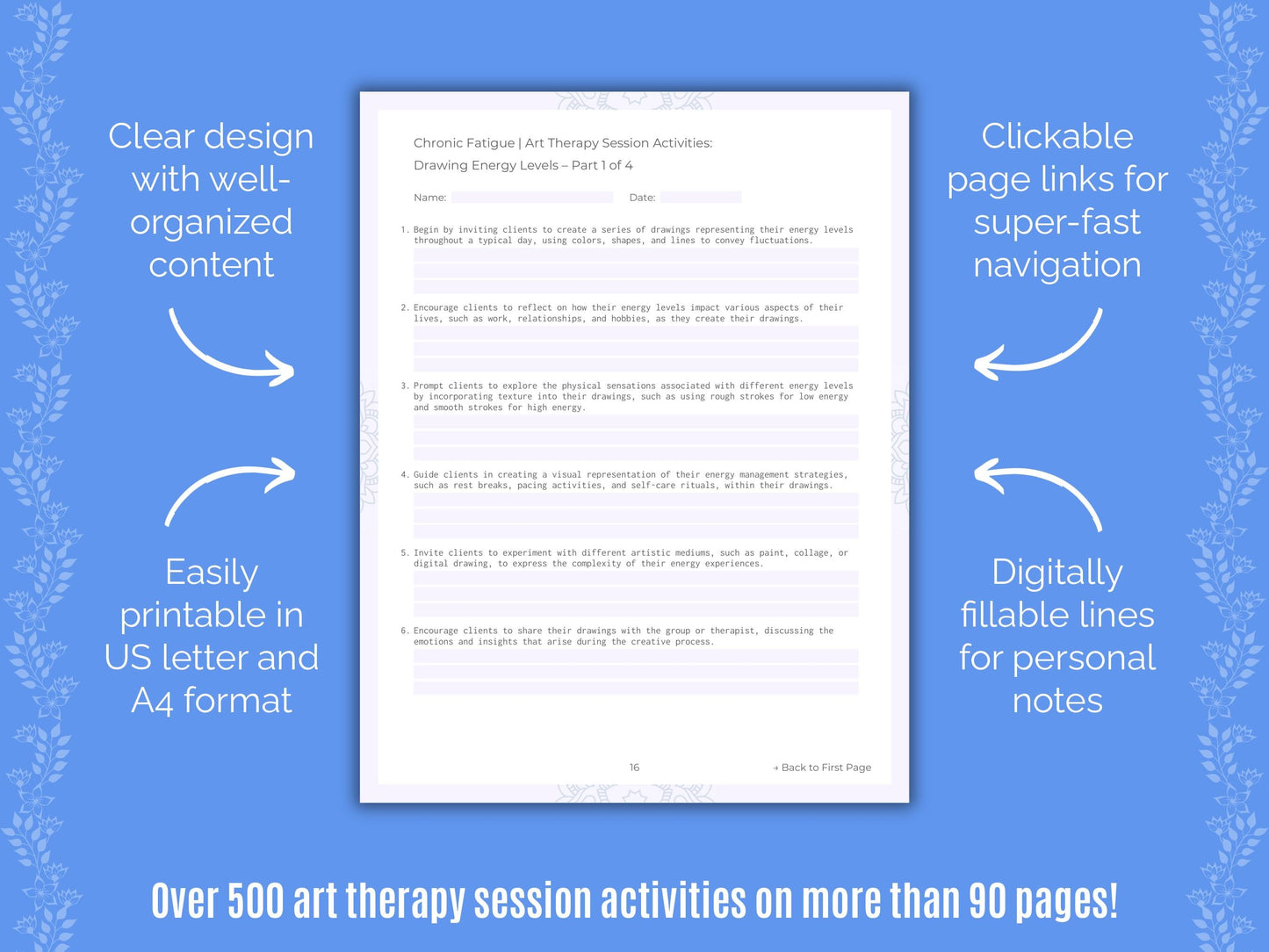 Chronic Fatigue Art Therapy Counseling Templates