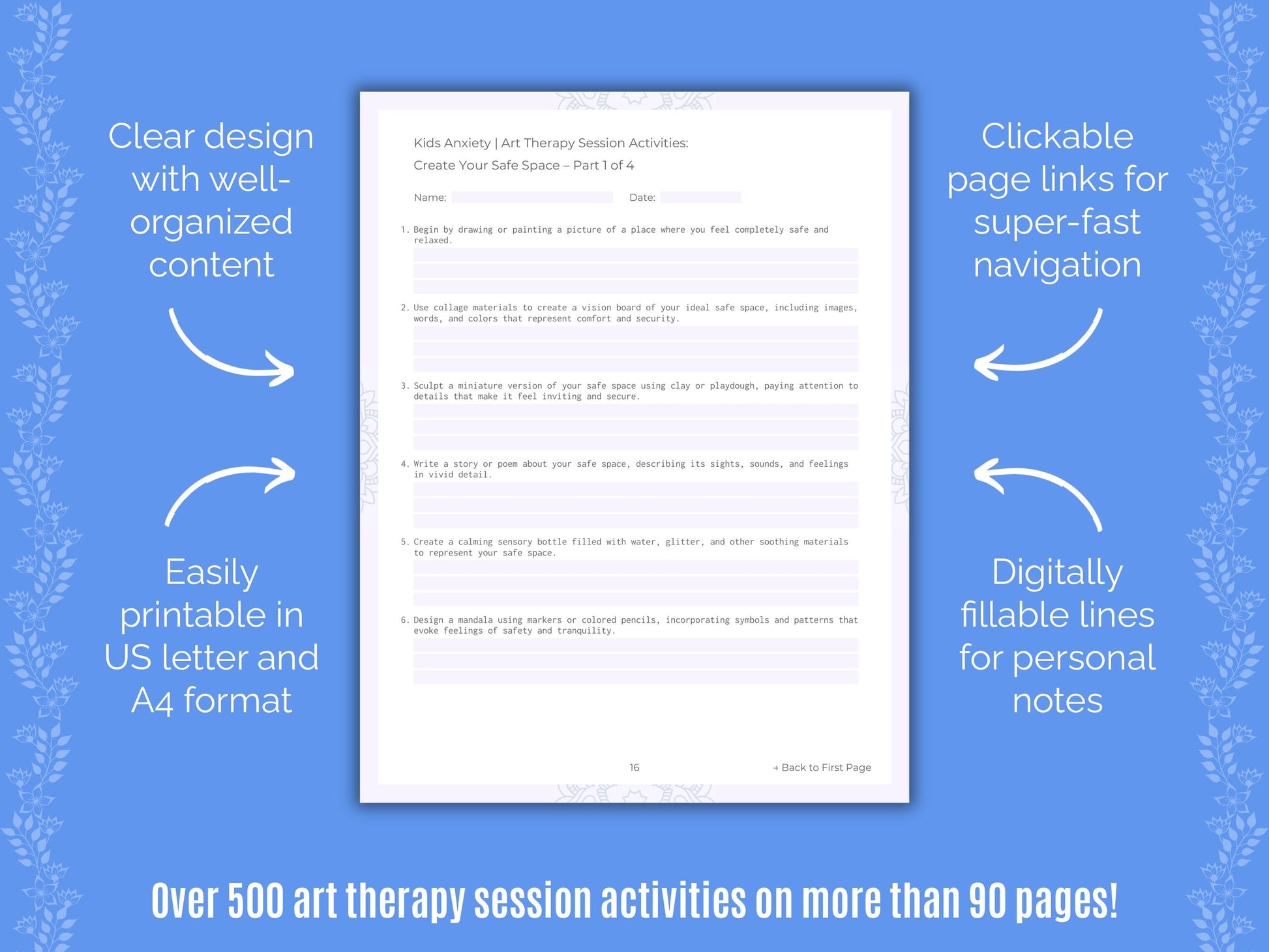 Kids Anxiety Art Therapy Counseling Templates