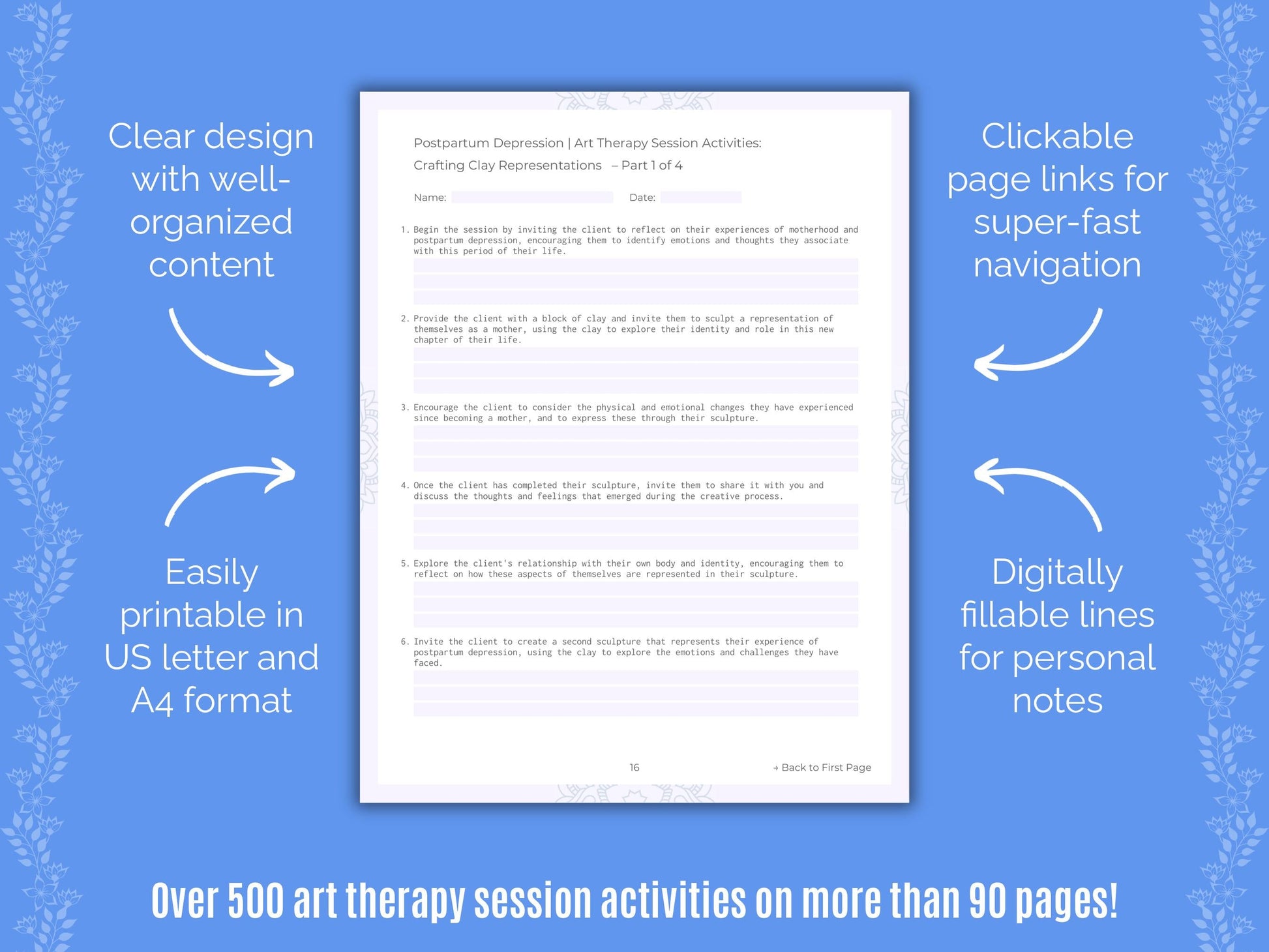 Postpartum Depression Art Therapy Counseling Templates