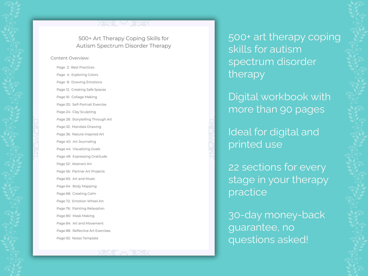 Autism Spectrum Disorder Art Therapy Therapist Worksheets