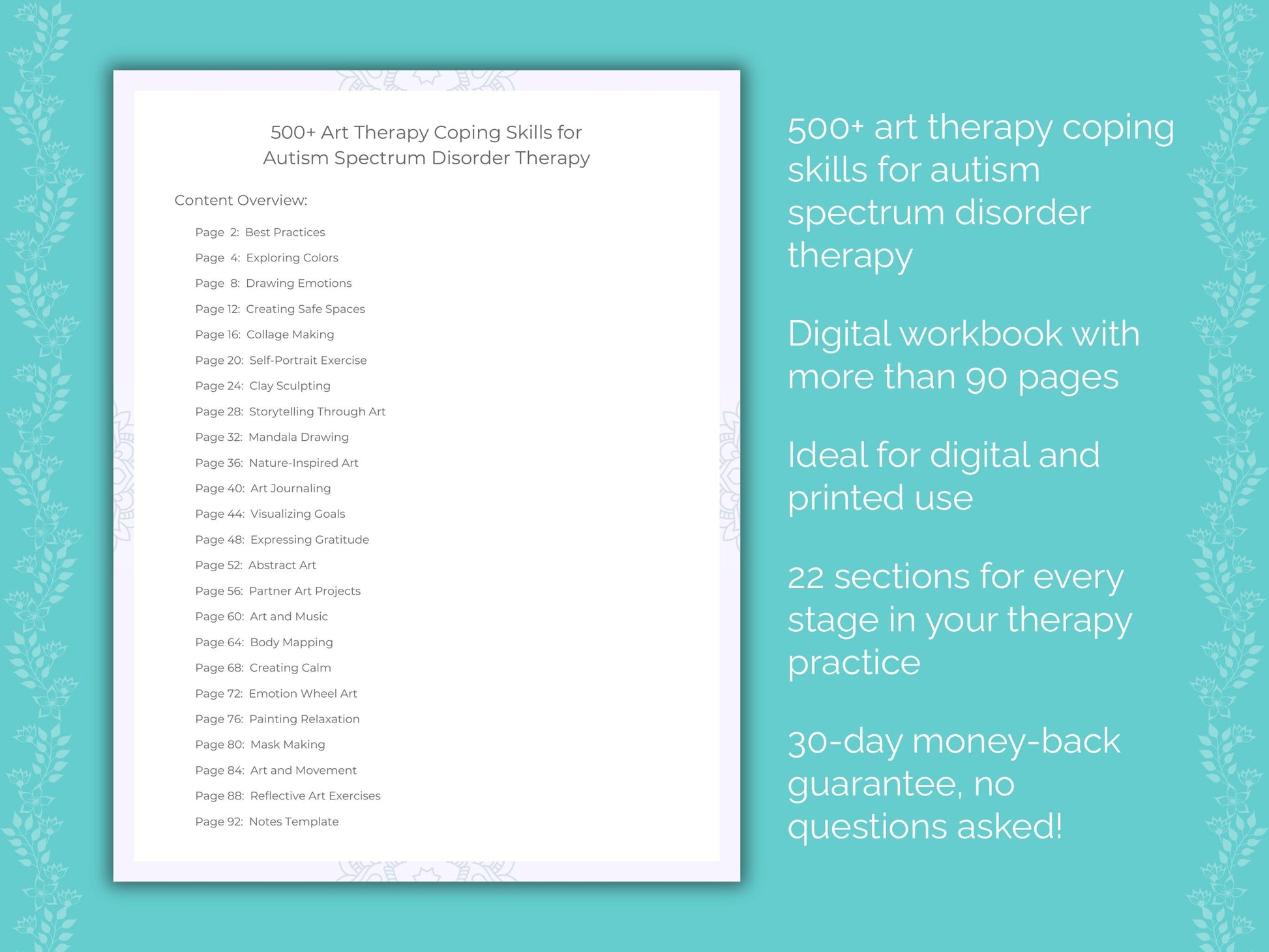 Autism Spectrum Disorder Art Therapy Therapist Worksheets