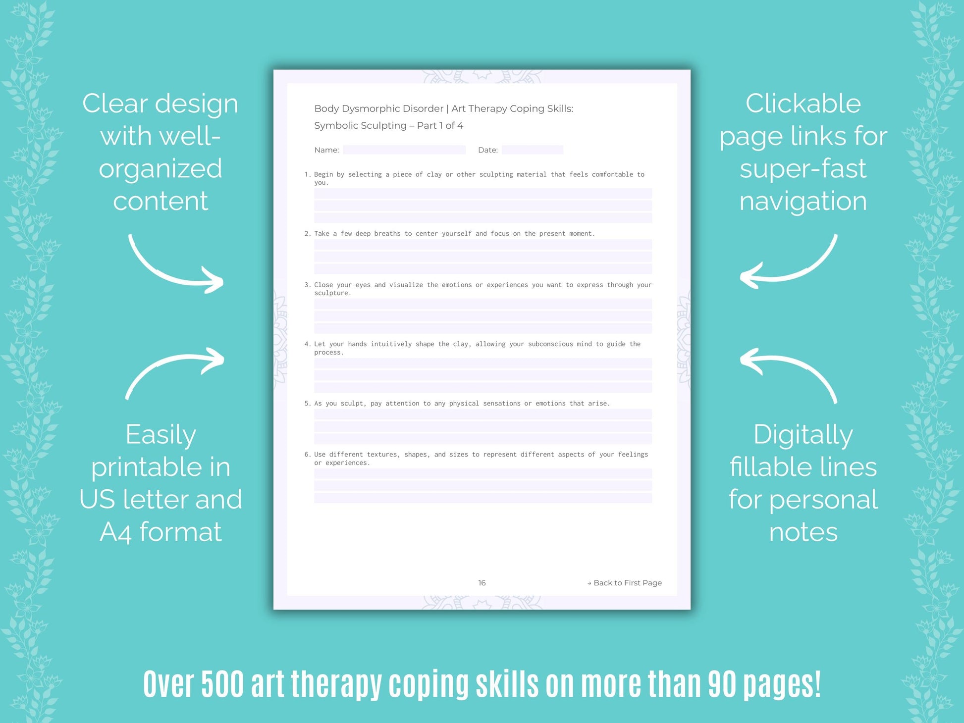 Body Dysmorphic Disorder (BDD) Art Therapy Counseling Templates