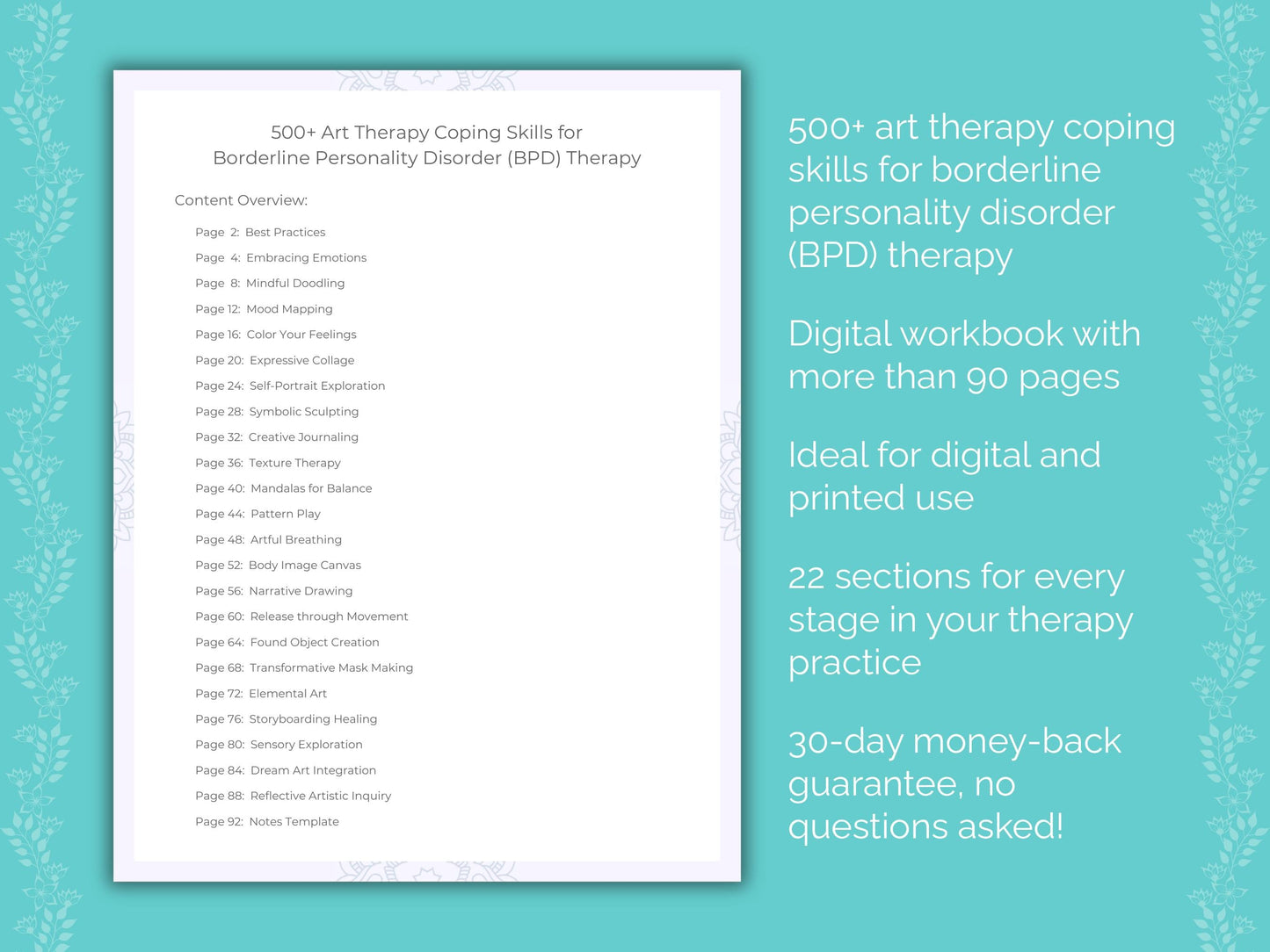 Borderline Personality Disorder (BPD) Art Therapy Therapist Worksheets