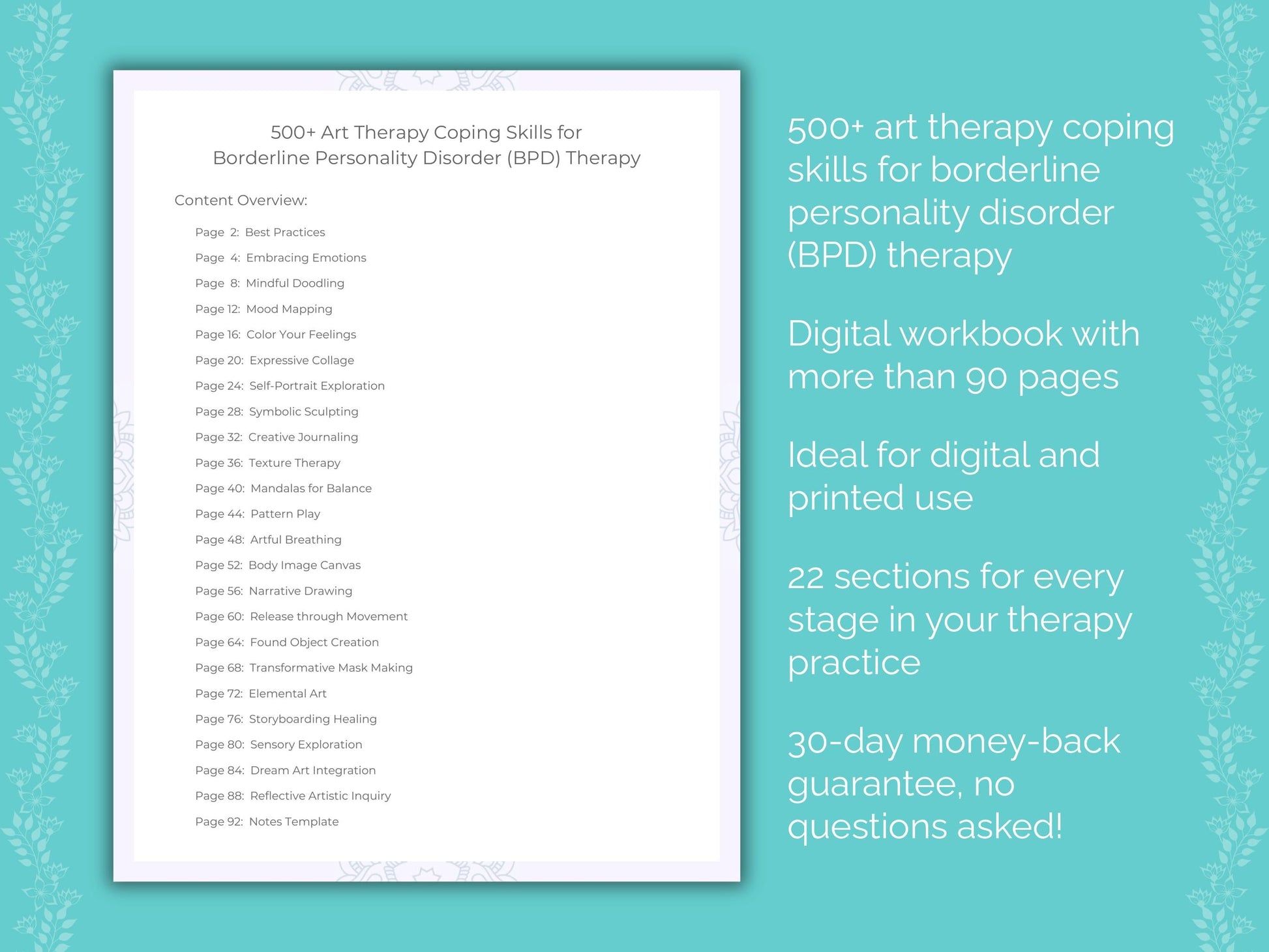 Borderline Personality Disorder (BPD) Art Therapy Therapist Worksheets