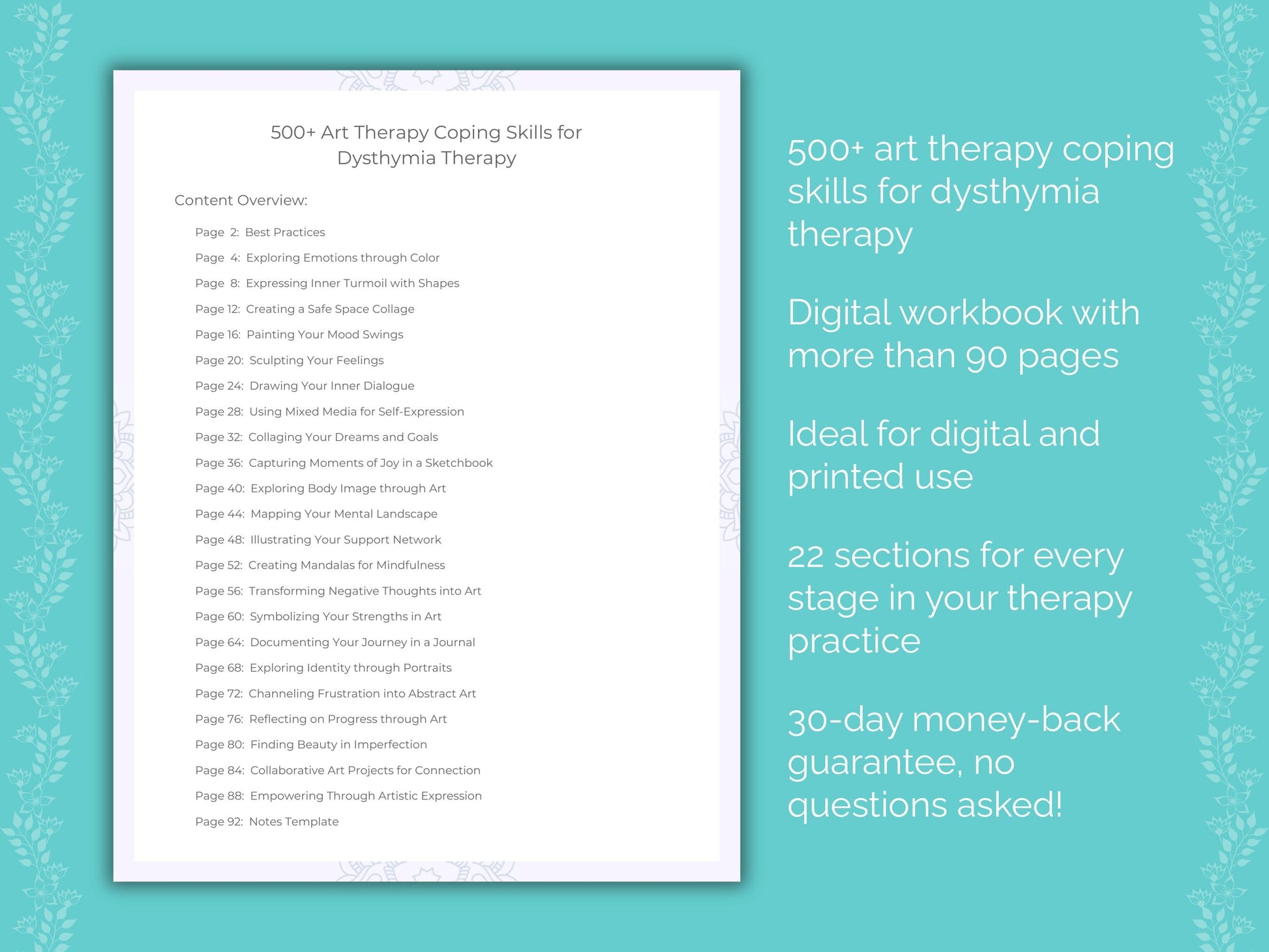 Dysthymia Art Therapy Therapist Worksheets