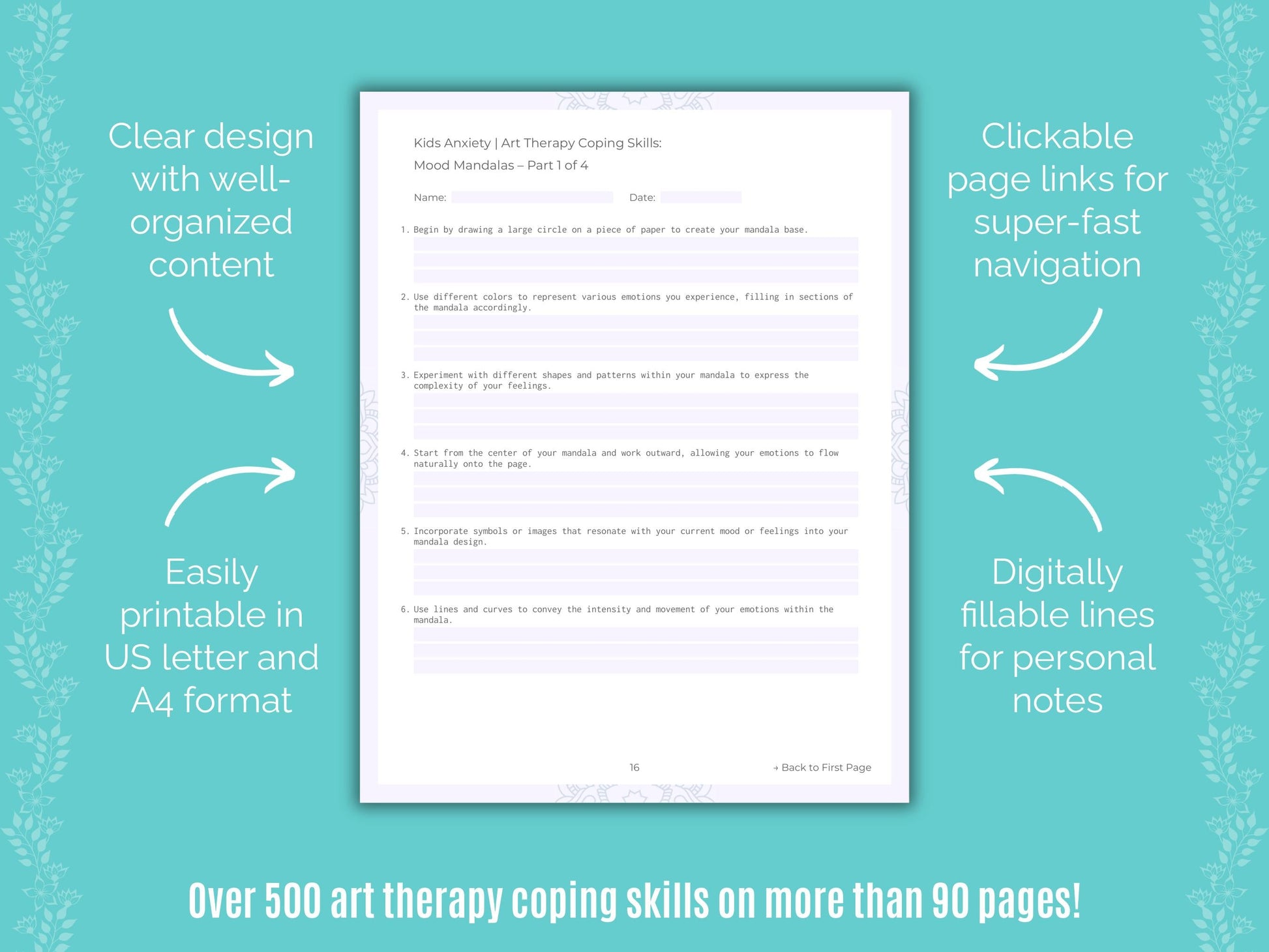 Kids Anxiety Art Therapy Counseling Templates