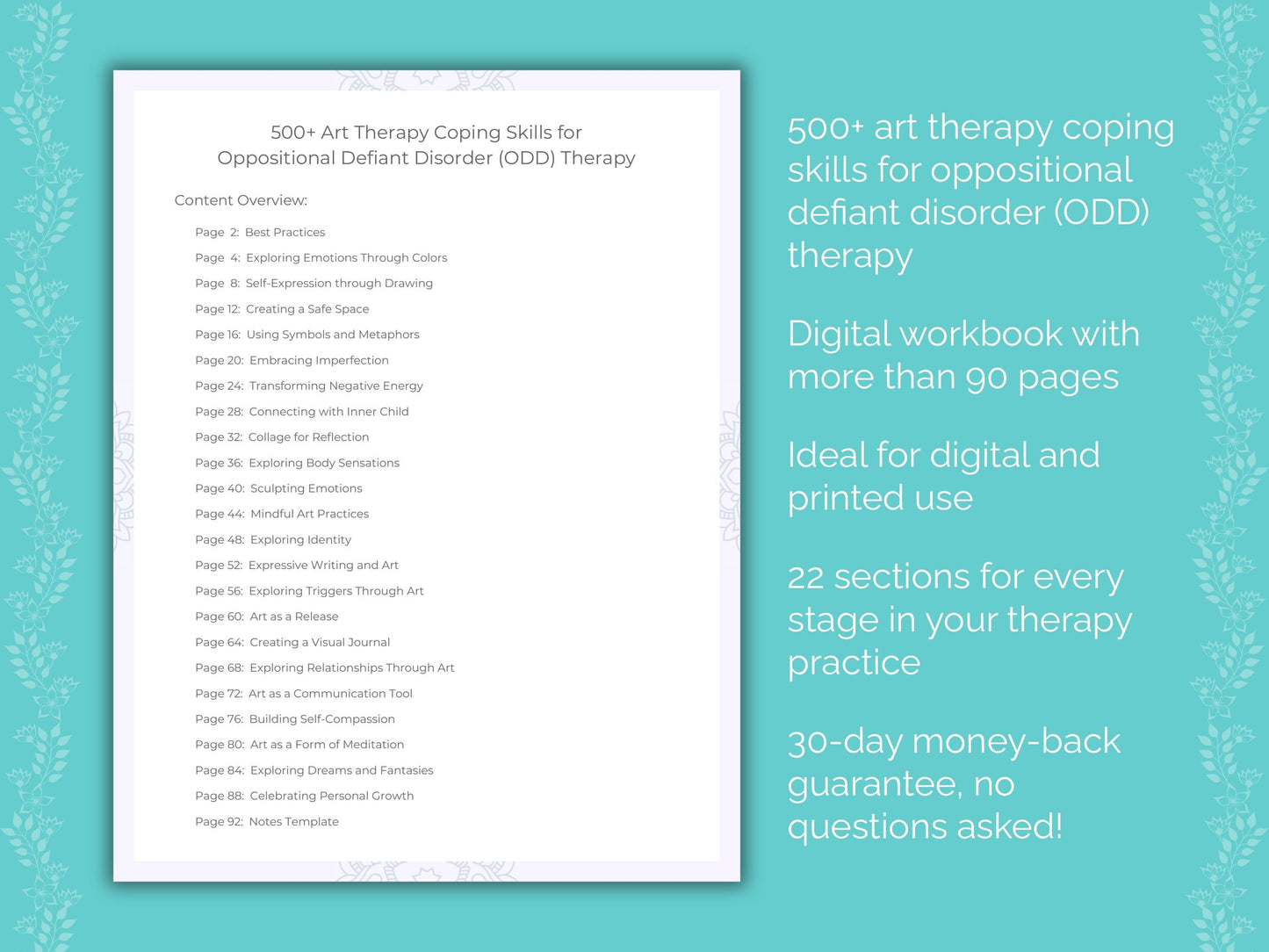 Oppositional Defiant Disorder (ODD) Art Therapy Therapist Worksheets