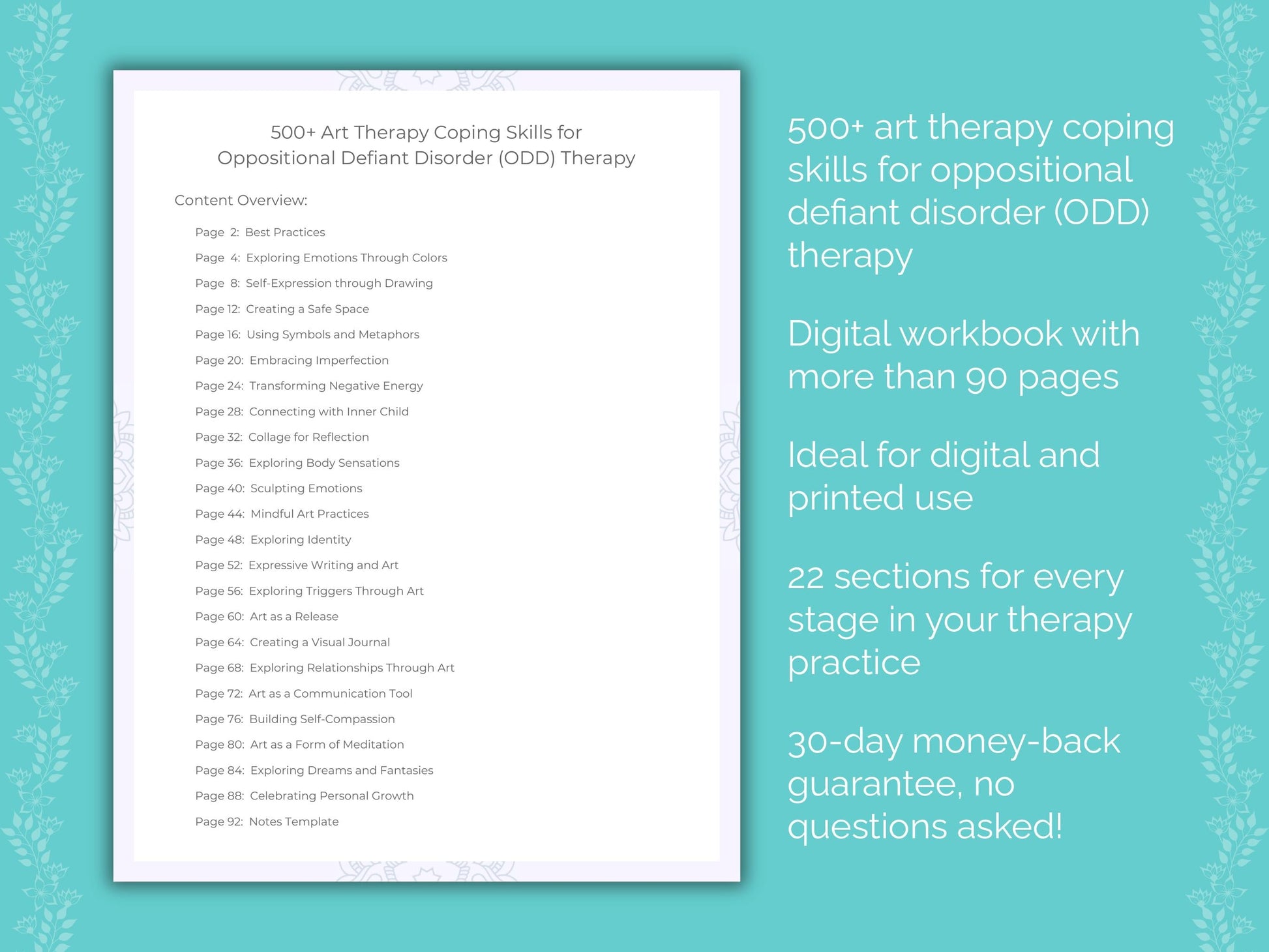 Oppositional Defiant Disorder (ODD) Art Therapy Therapist Worksheets