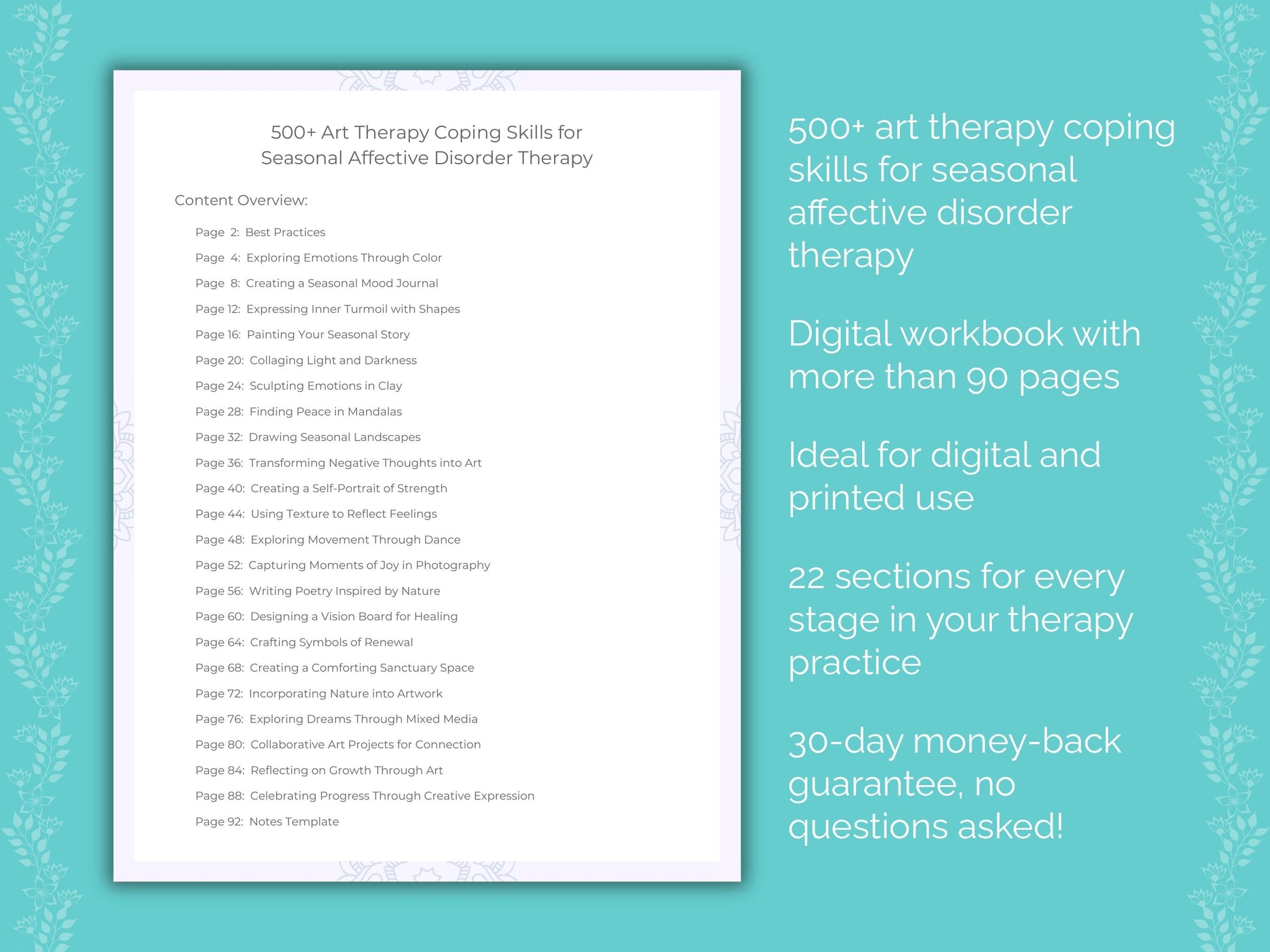 Seasonal Affective Disorder Art Therapy Therapist Worksheets