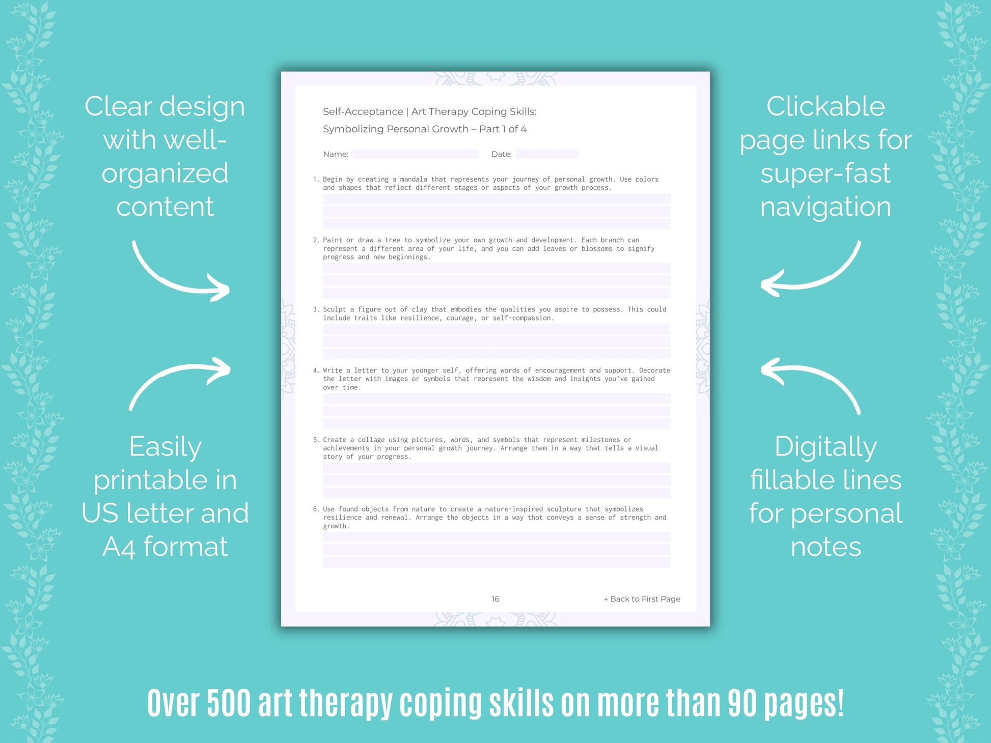 Self-Acceptance Art Therapy Counseling Templates