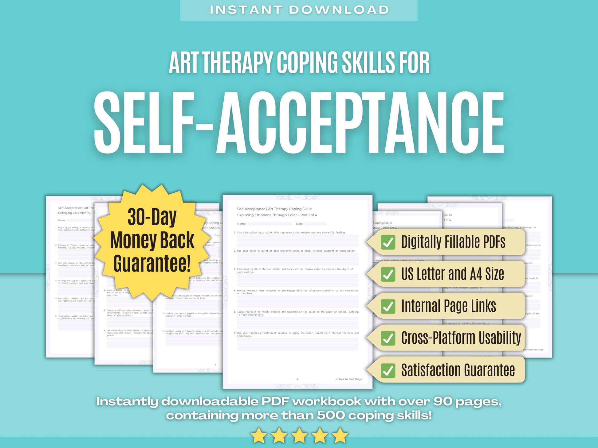 Self-Acceptance Art Therapy Psychology Workbooks