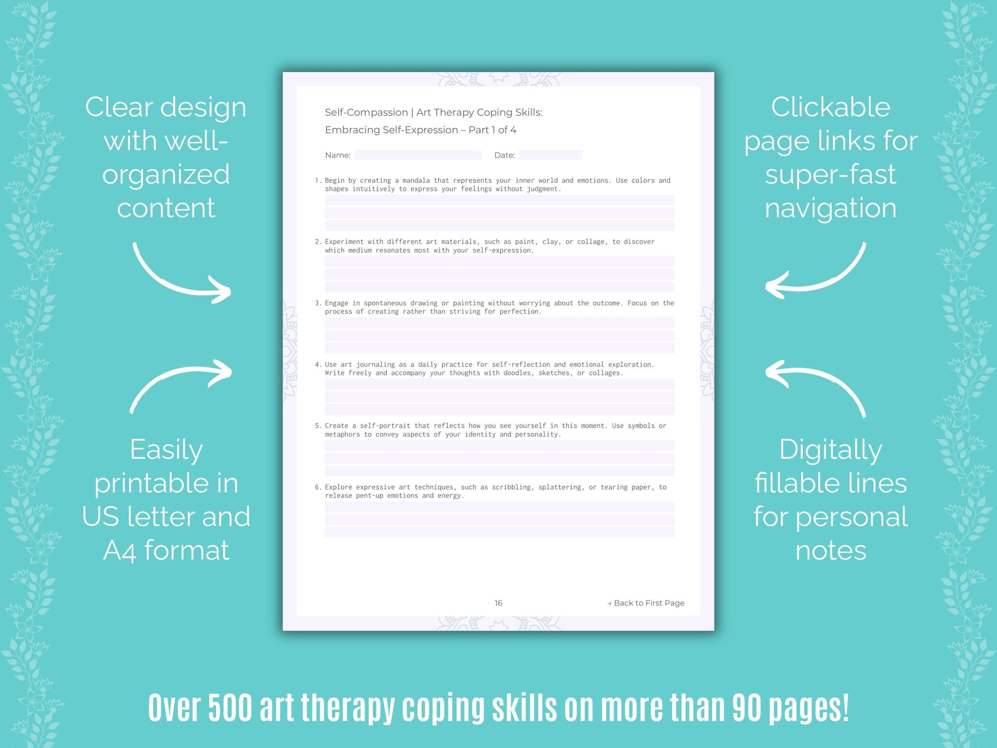 Self-Compassion Art Therapy Counseling Templates