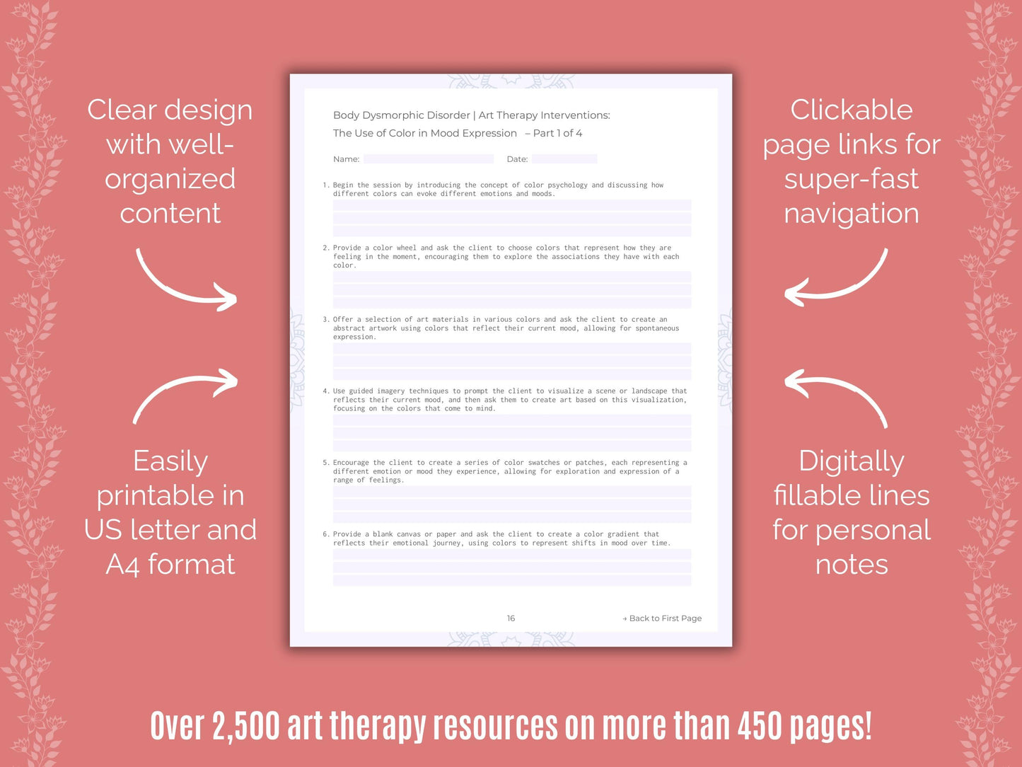 Body Dysmorphic Disorder (BDD) Art Therapy Counseling Templates