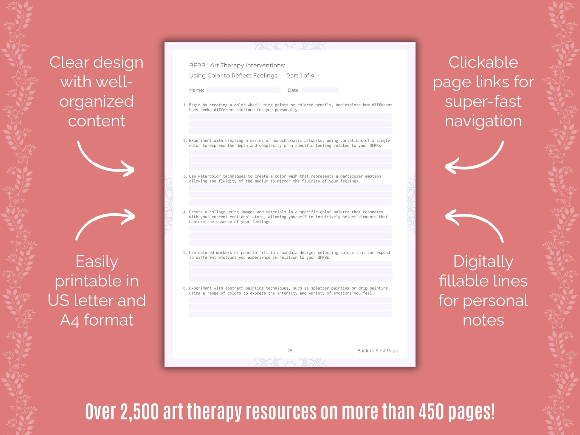 Body-Focused Repetitive Behavior (BFRB) Art Therapy Counseling Templates