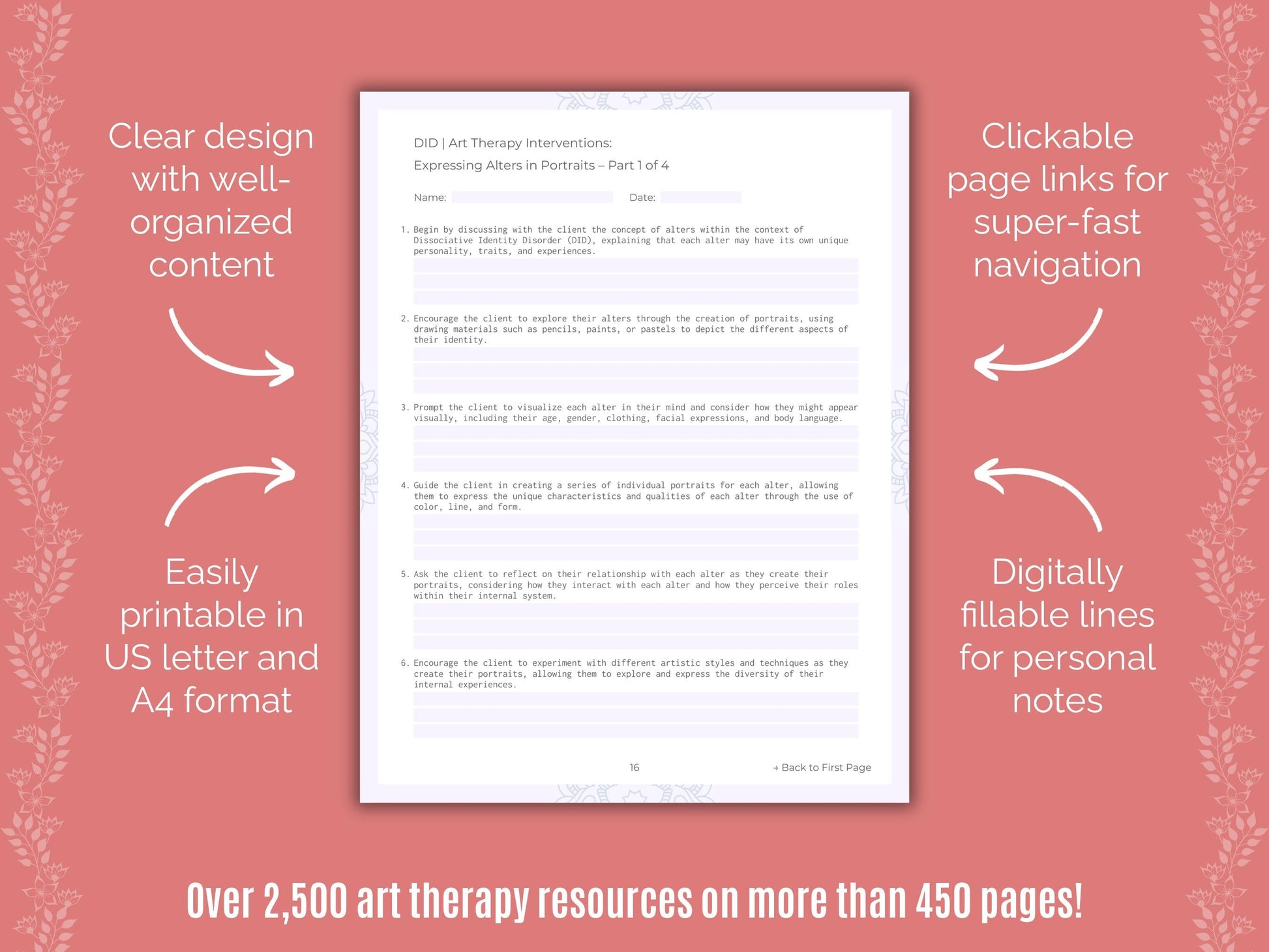 Dissociative Identity Disorder (DID) Art Therapy Counseling Templates