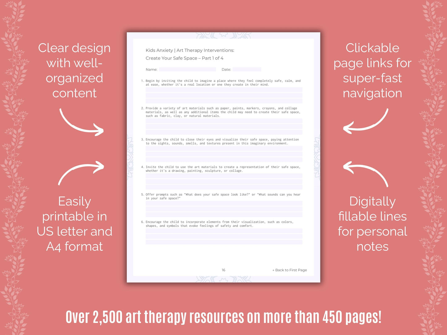 Kids Anxiety Art Therapy Counseling Templates