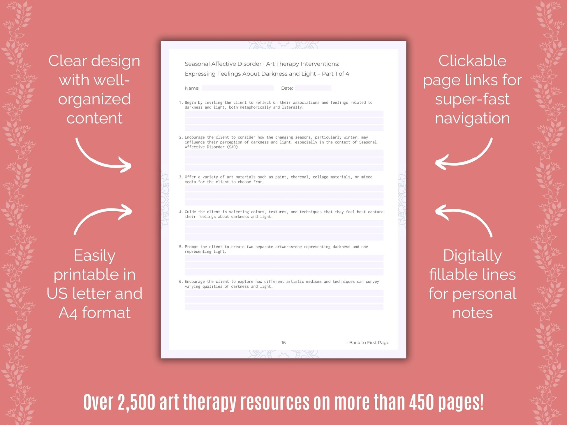 Seasonal Affective Disorder Art Therapy Counseling Templates